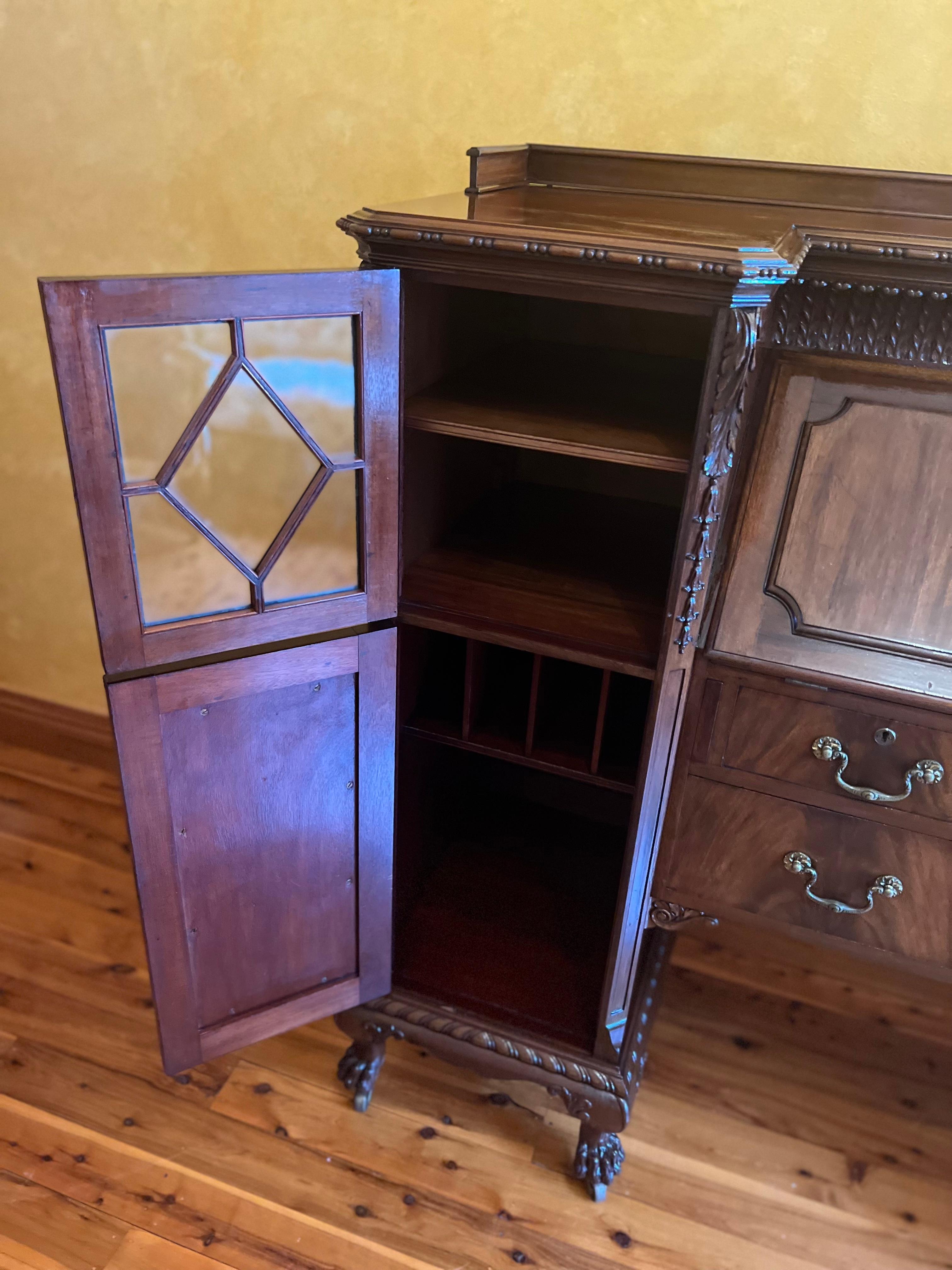 Antique English Mahogany Secretair Bureau Desk With Cabinets For Sale 5