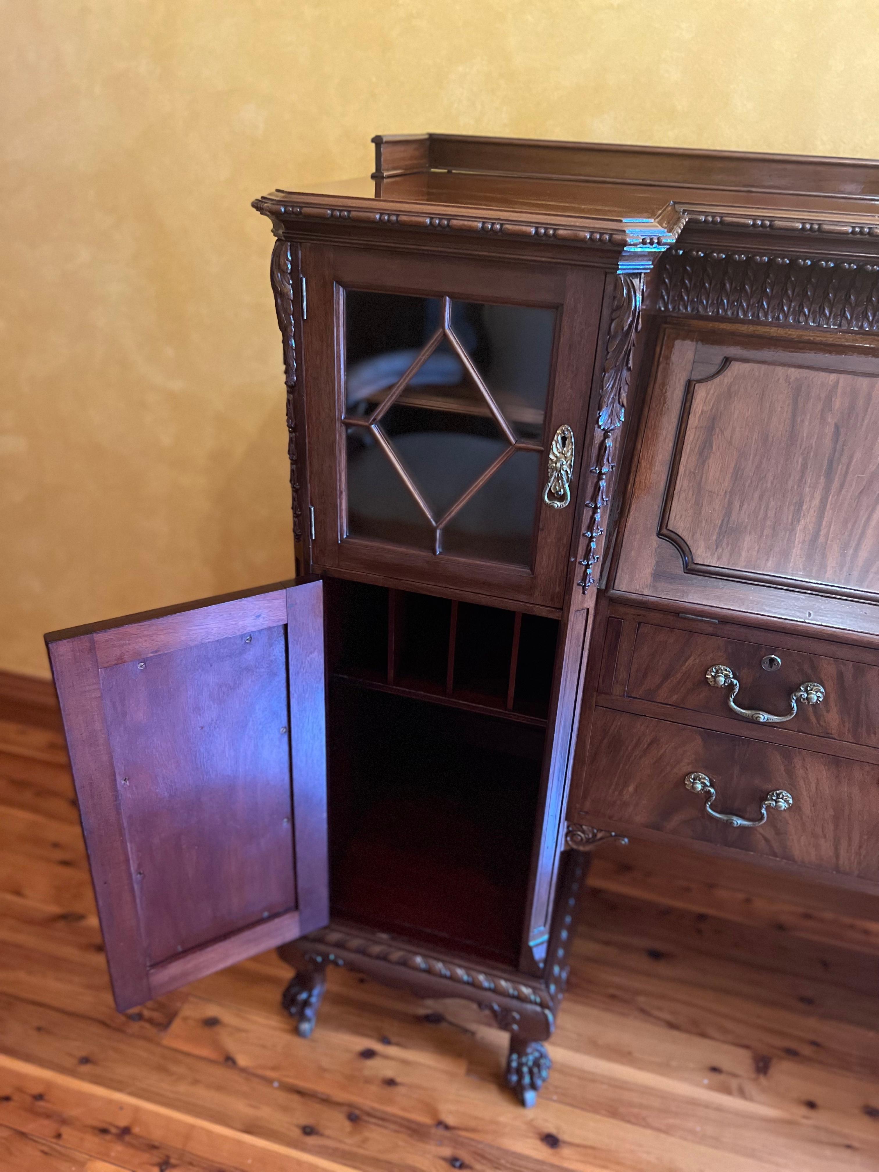 Antique English Mahogany Secretair Bureau Desk With Cabinets For Sale 6