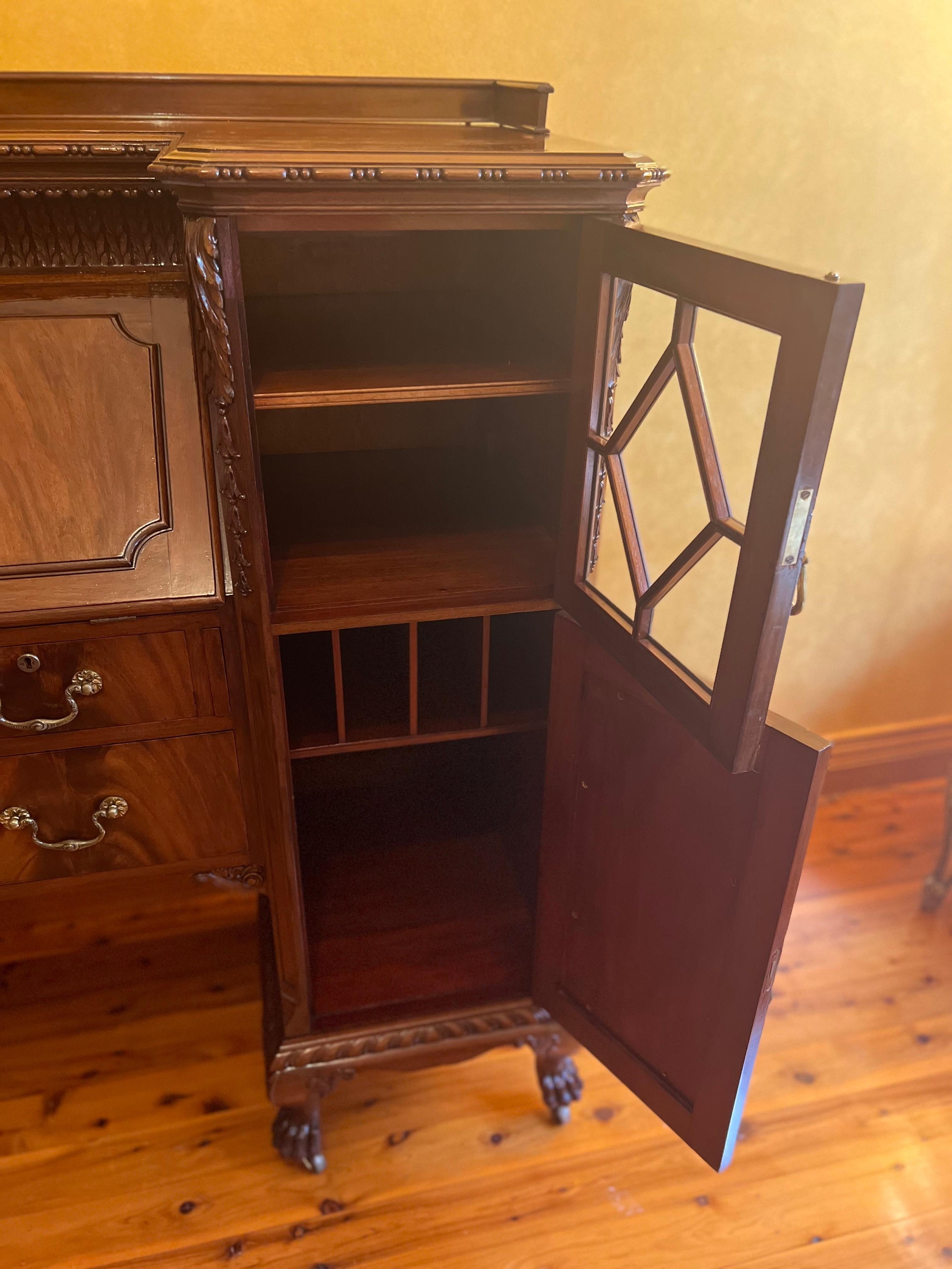 Antique English Mahogany Secretair Bureau Desk With Cabinets For Sale 7