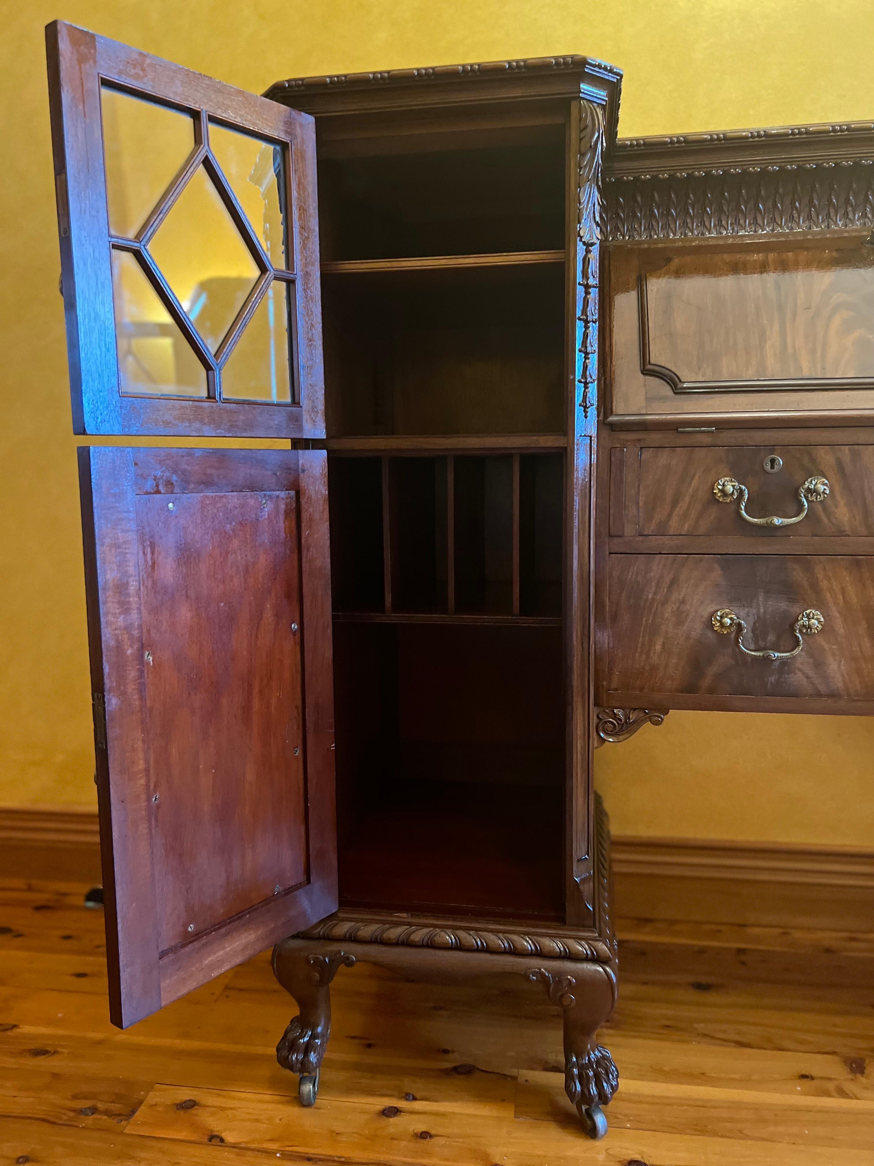 Antique English Mahogany Secretair Bureau Desk With Cabinets For Sale 8