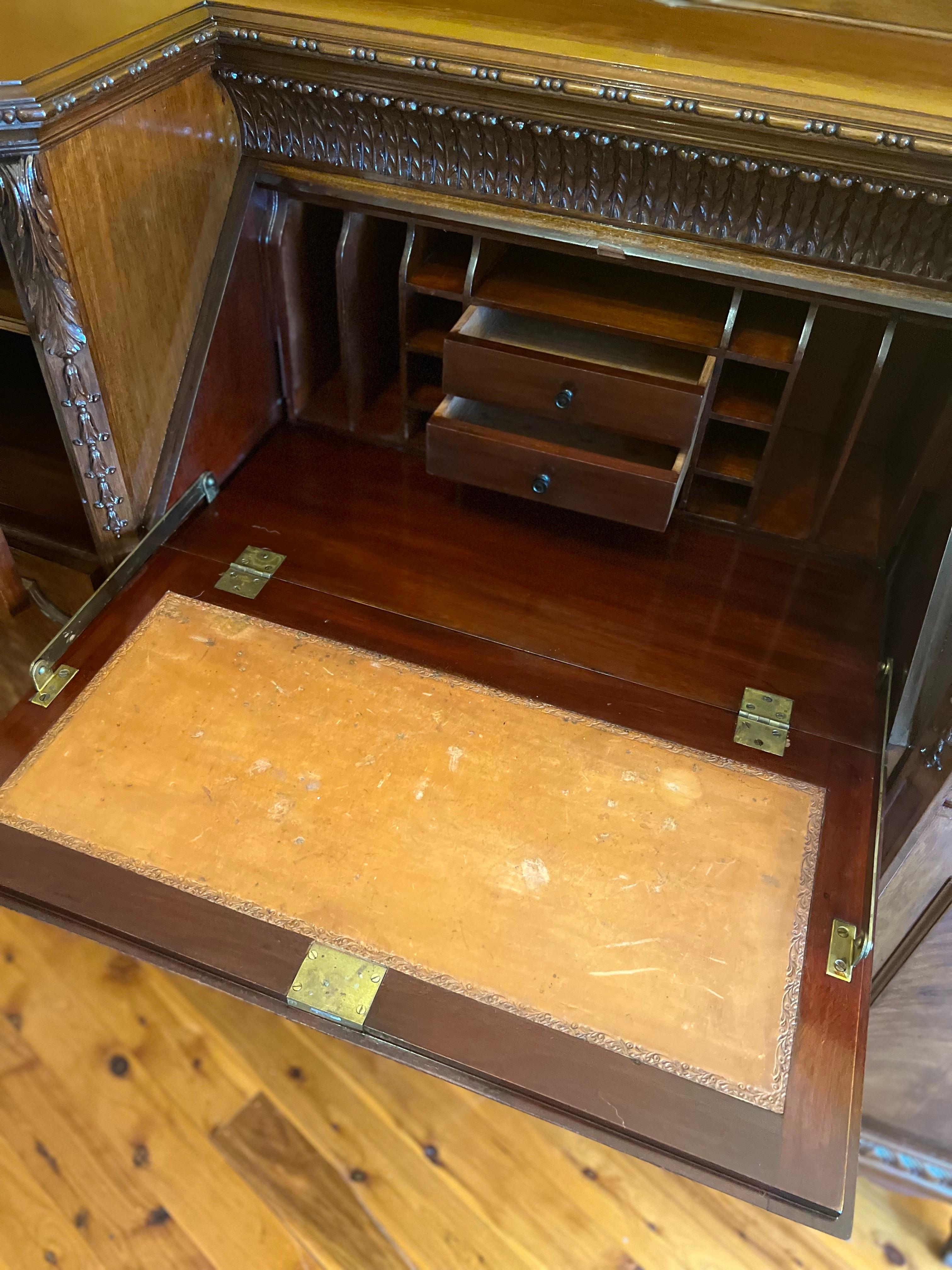Antique English Mahogany Secretair Bureau Desk With Cabinets For Sale 1
