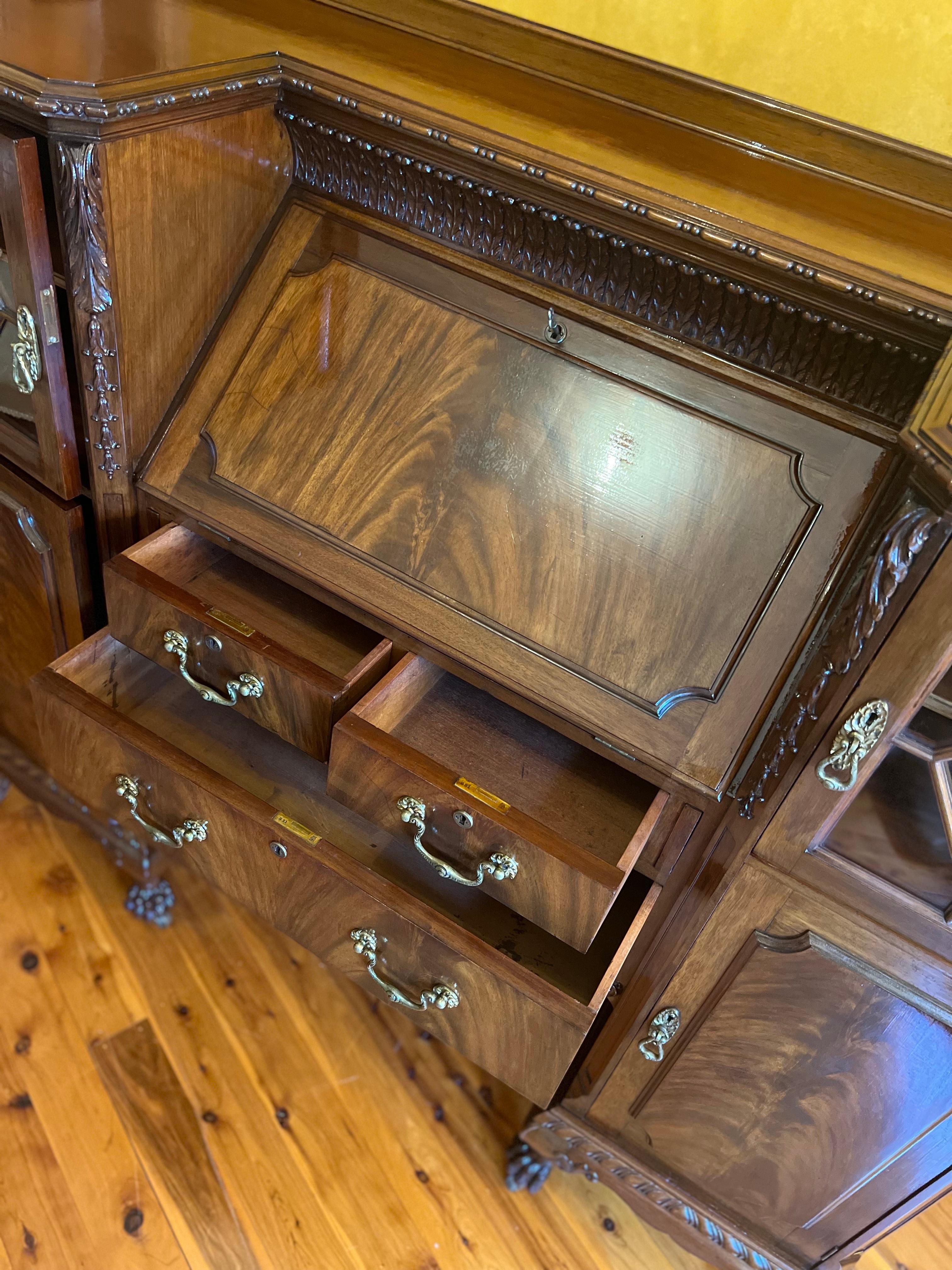 Antique English Mahogany Secretair Bureau Desk With Cabinets For Sale 2