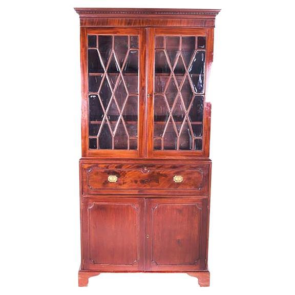 Antique English Mahogany Secretary Bookcase, Circa 1790 For Sale