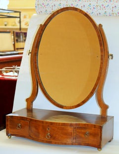 Antique English Geo. III Mahogany  Serpentine front Shaving Mirror