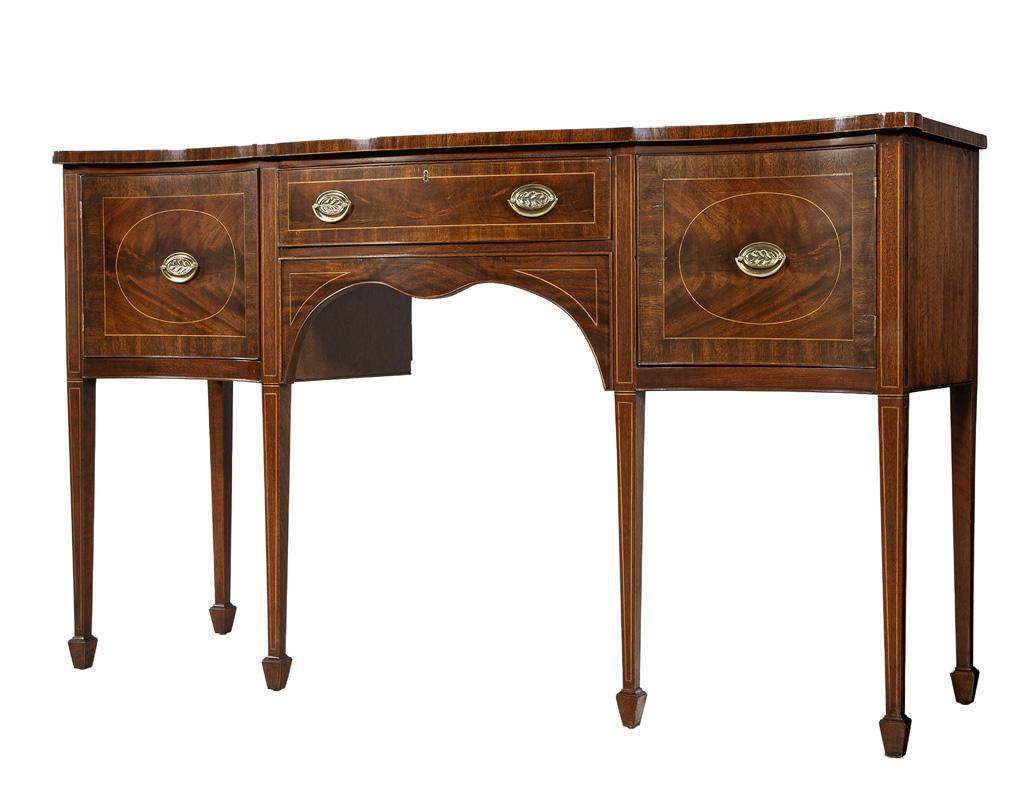 Brass Antique English Mahogany Sideboard Buffet For Sale