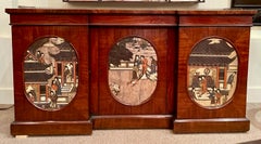 Antique English Mahogany Sideboard with Lacquer Panels, Circa 1860-1880.