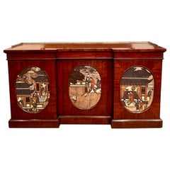 Antique English Mahogany Sideboard with Lacquer Panels, Circa 1860-1880.