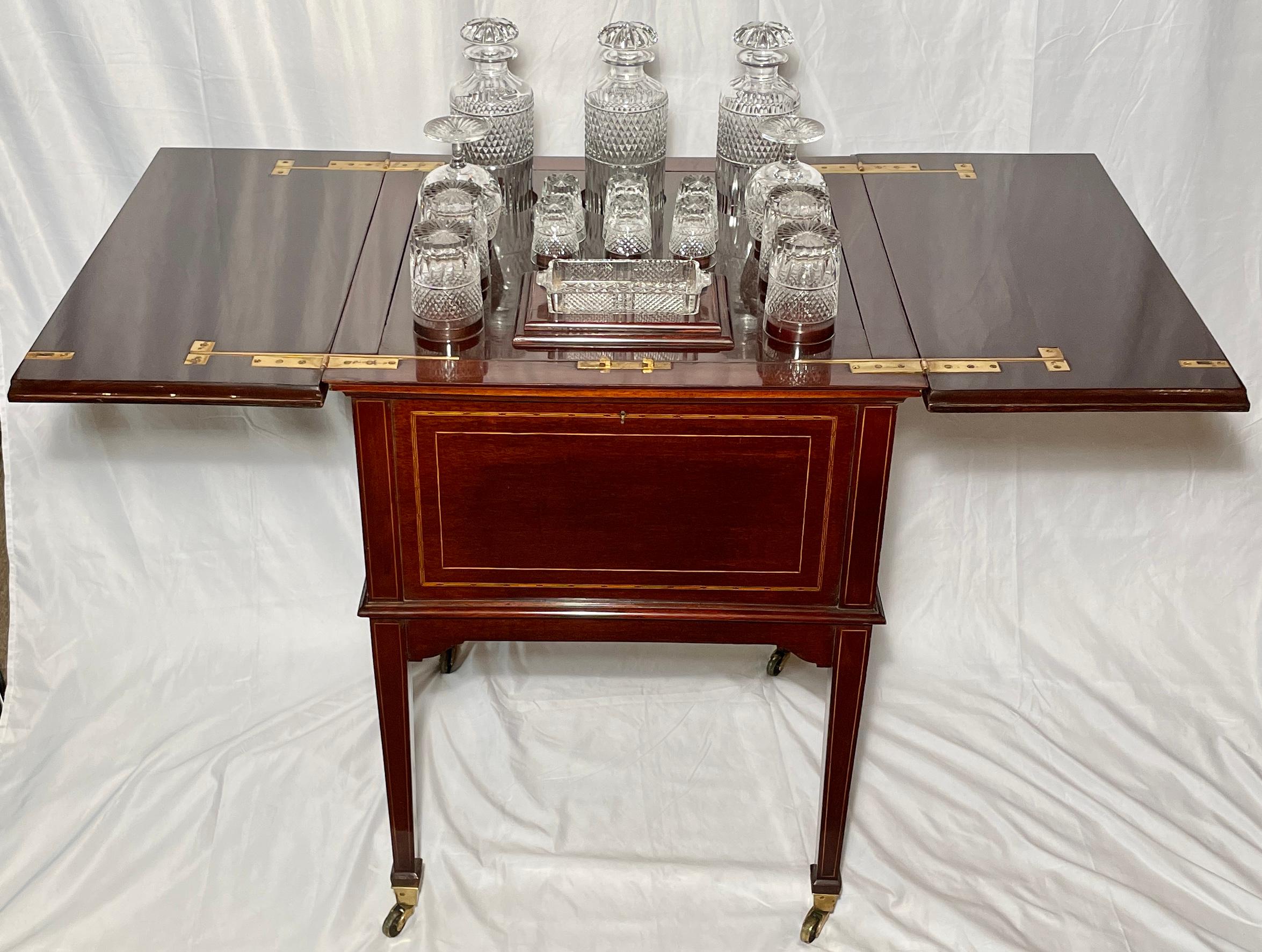 Antique English Mahogany Surprise Bar, Fitted Interior with Cut Crystal, Ca 1920 1