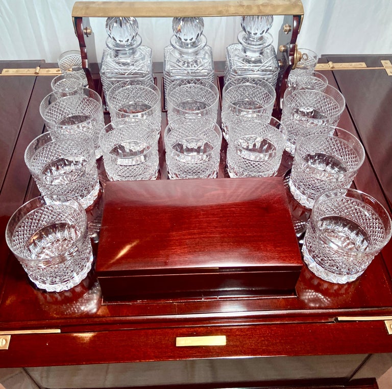 Antique English Mahogany Surprise Bar with Cut Crystal Barware Filled