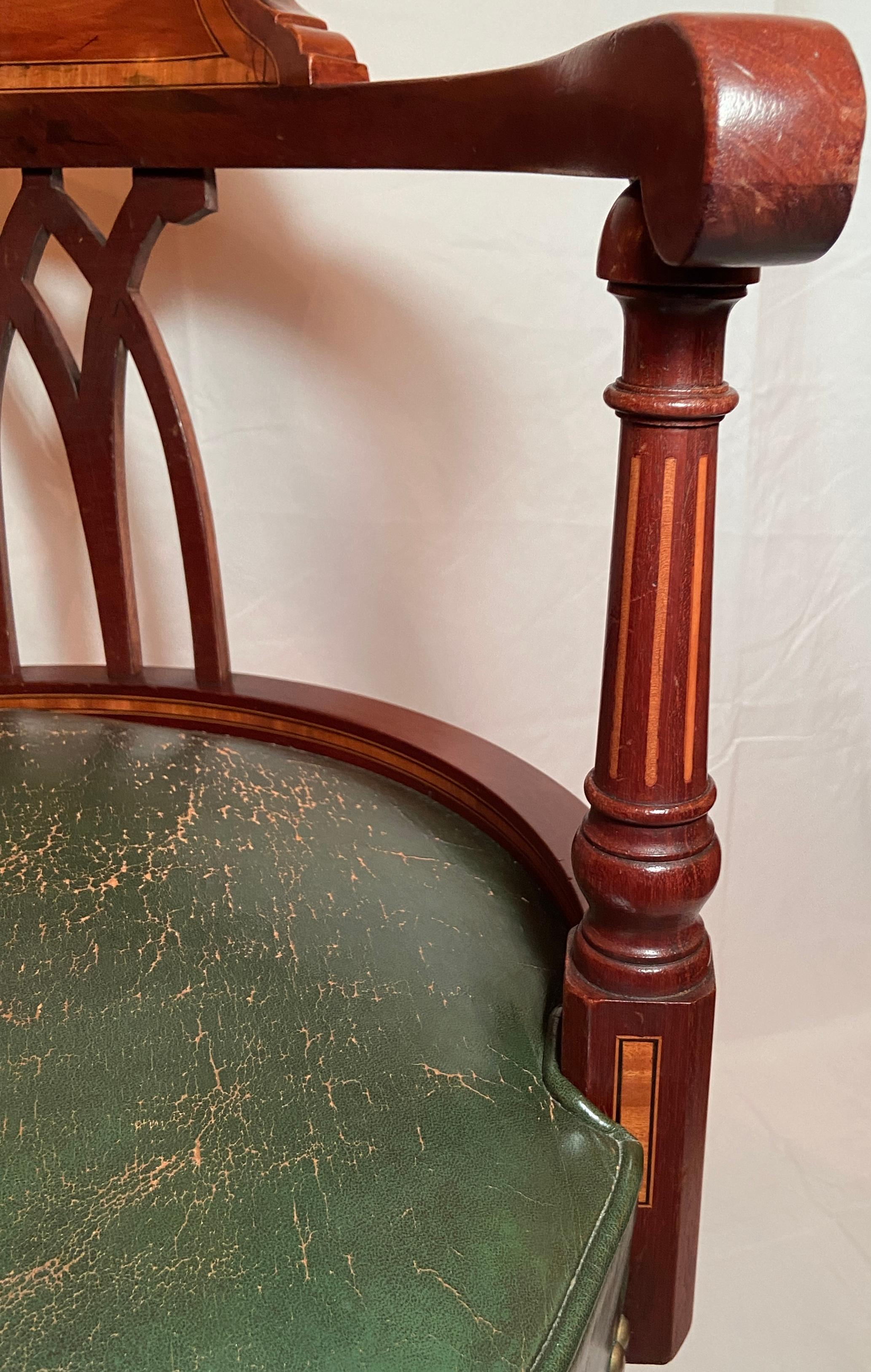 20th Century Antique English Mahogany Swivel Desk Chair on Casters, Circa 1890-1910