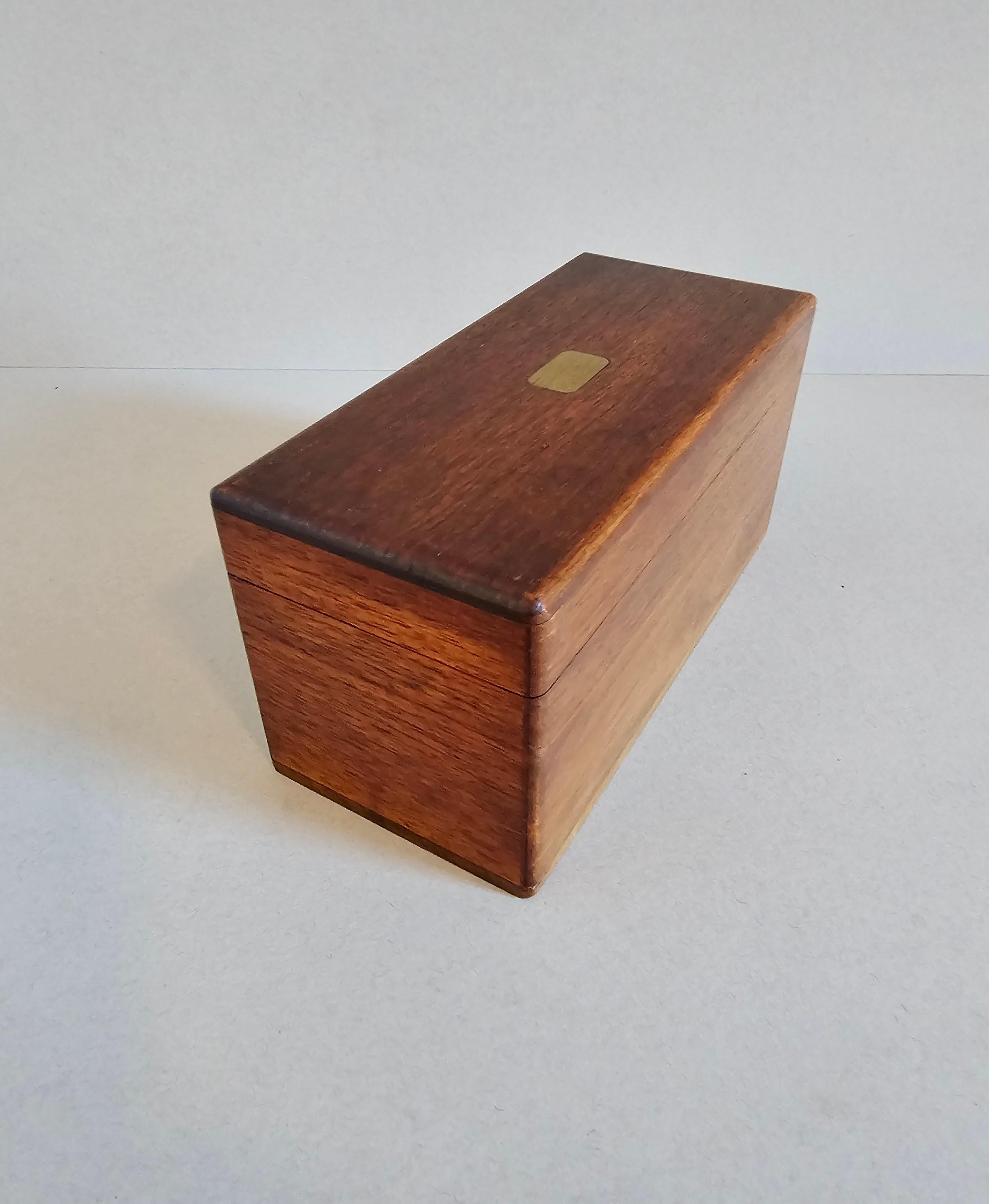 Brass Antique English Mahogany Table Box With Divided Interior  For Sale