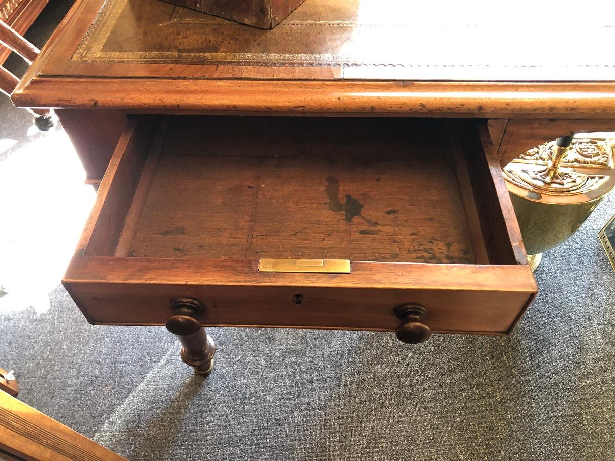 Late 19th Century Antique English Mahogany Table Desk circa 1890 with Leather Inlay