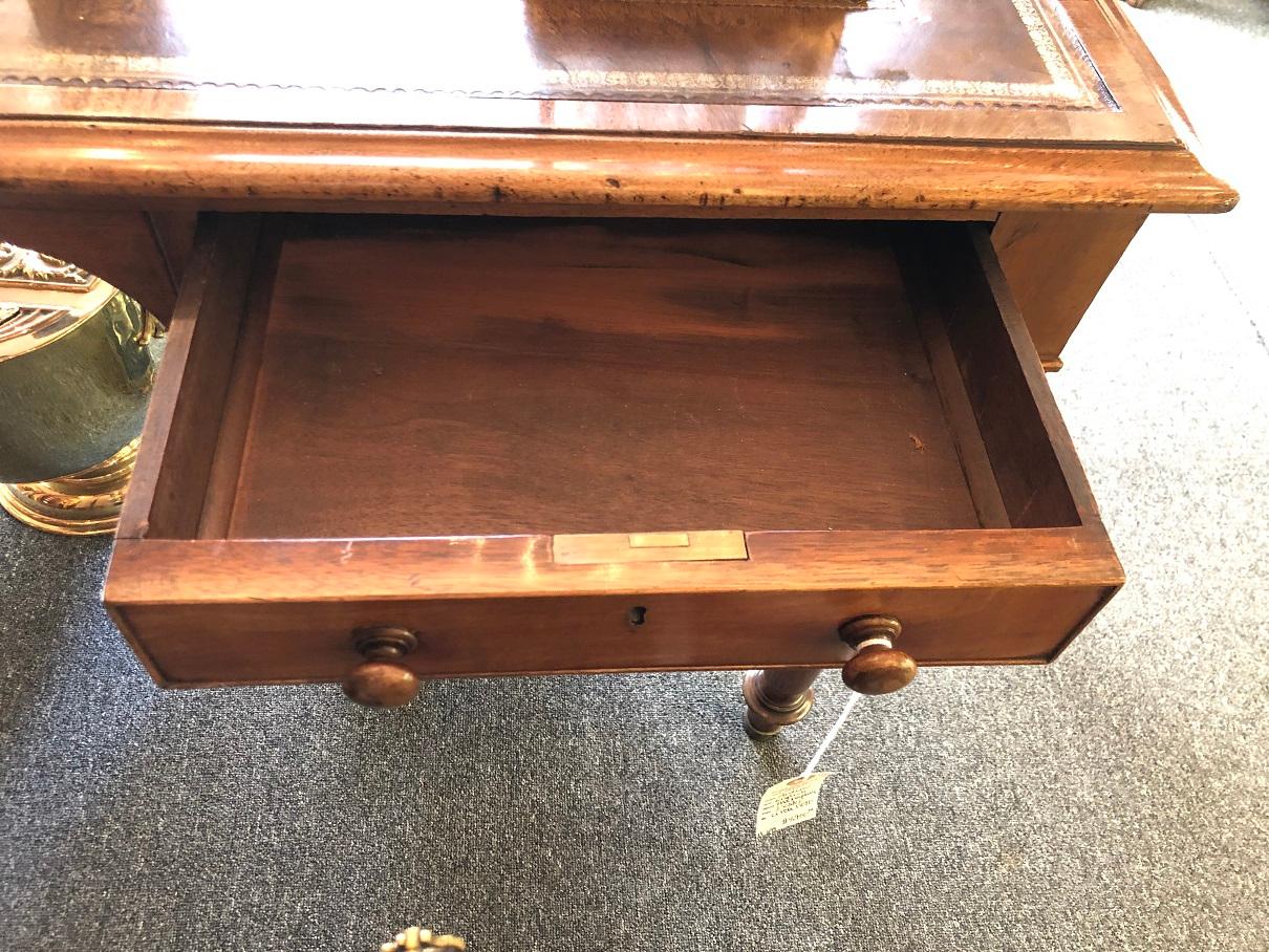 Antique English Mahogany Table Desk circa 1890 with Leather Inlay 1