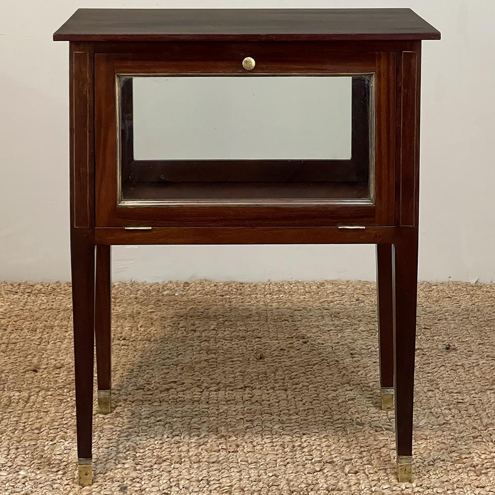 Antique English Mahogany Tea and Dessert Serving Table ~ Cabinet is a specialty item that is not nearly common enough! Hand-crafted from exotic imported mahogany, the casework includes glass on all four sides, with the two long sides being hinged to