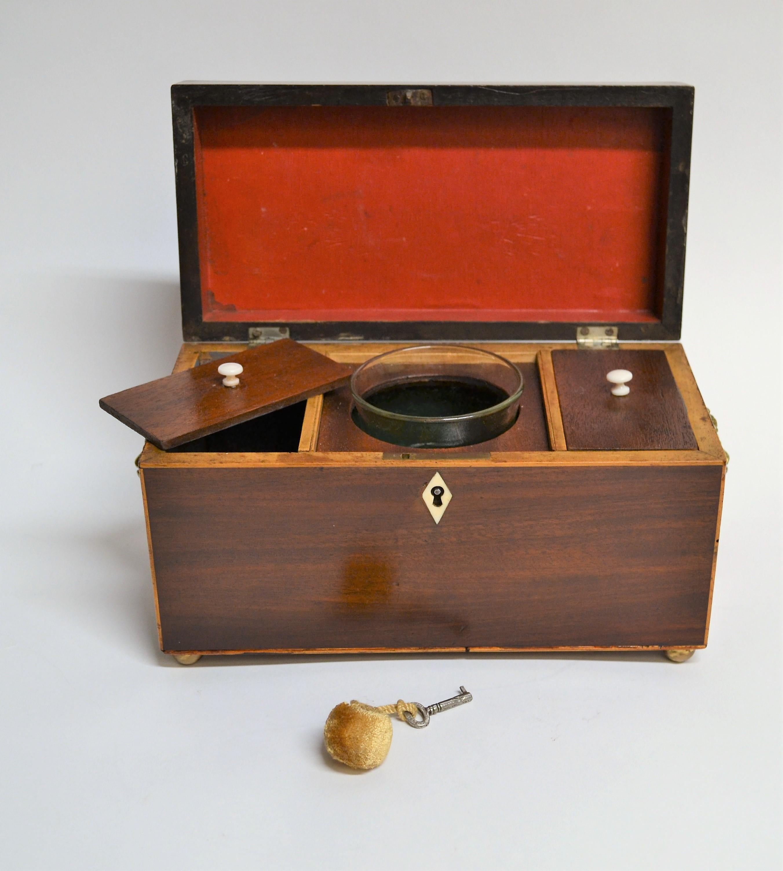 19th Century Antique English Mahogany Tea Caddy with Satinwood Trim