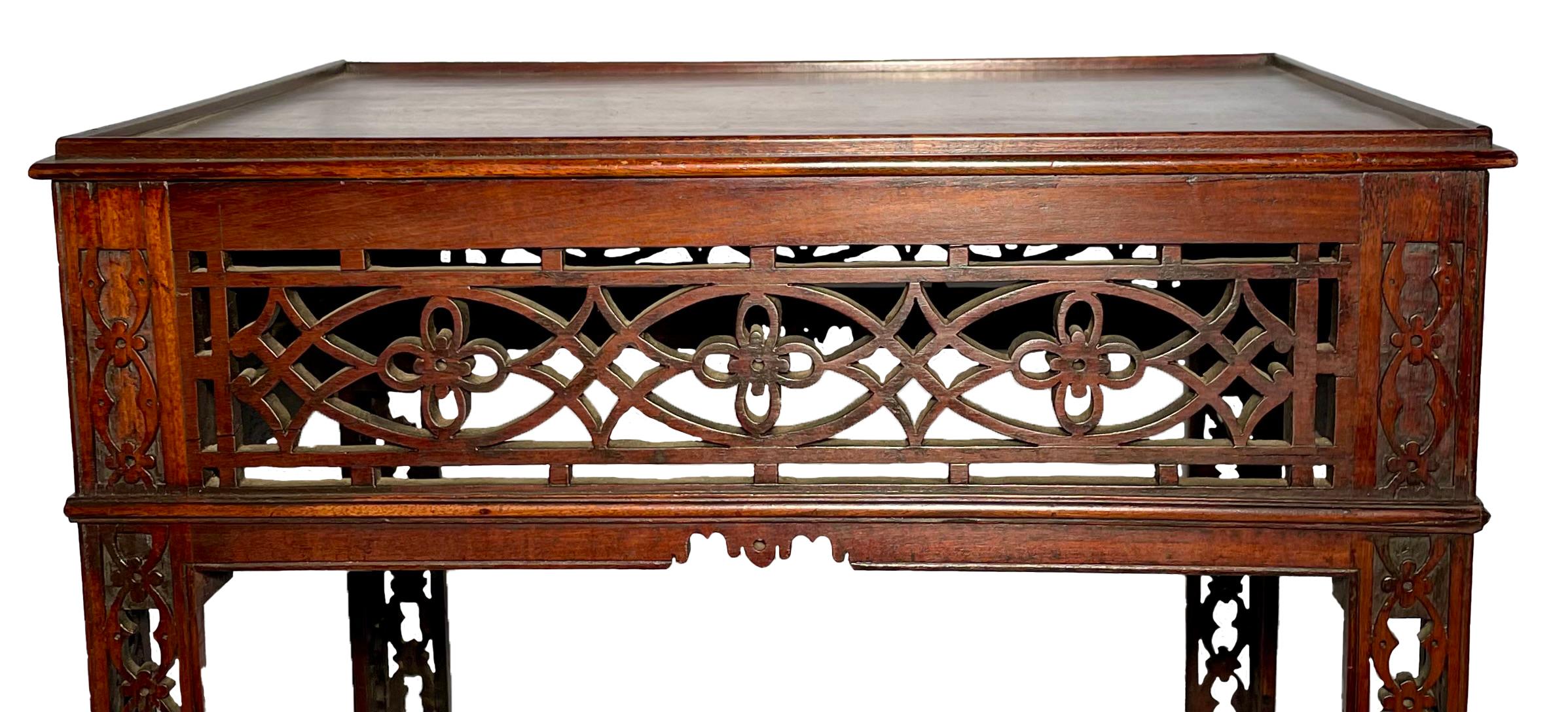 Antique English Mahogany Tea Table with Chippendale Fretwork, Circa 1880. For Sale 1