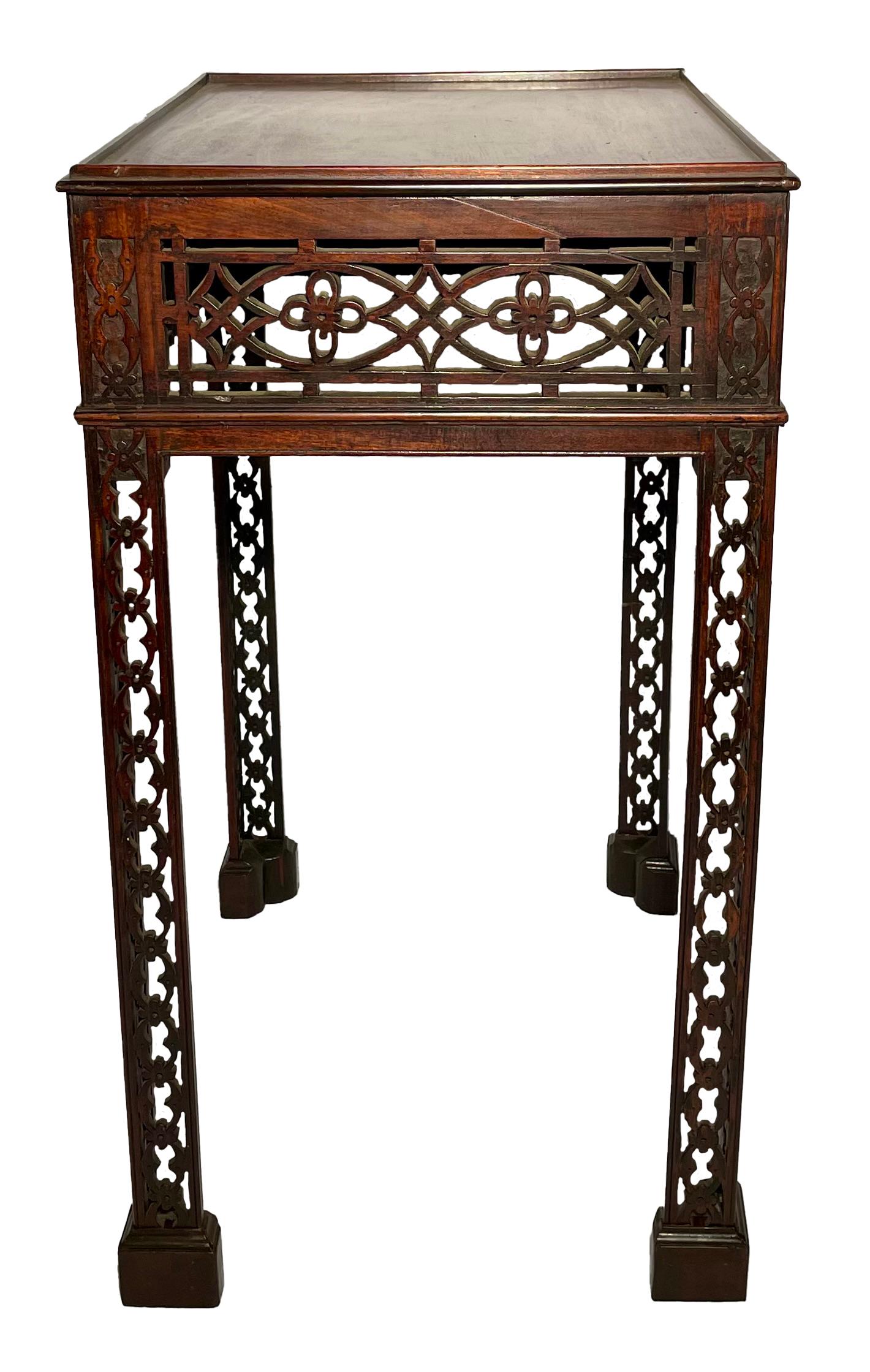 Antique English Mahogany Tea Table with Chippendale Fretwork, Circa 1880. For Sale 2