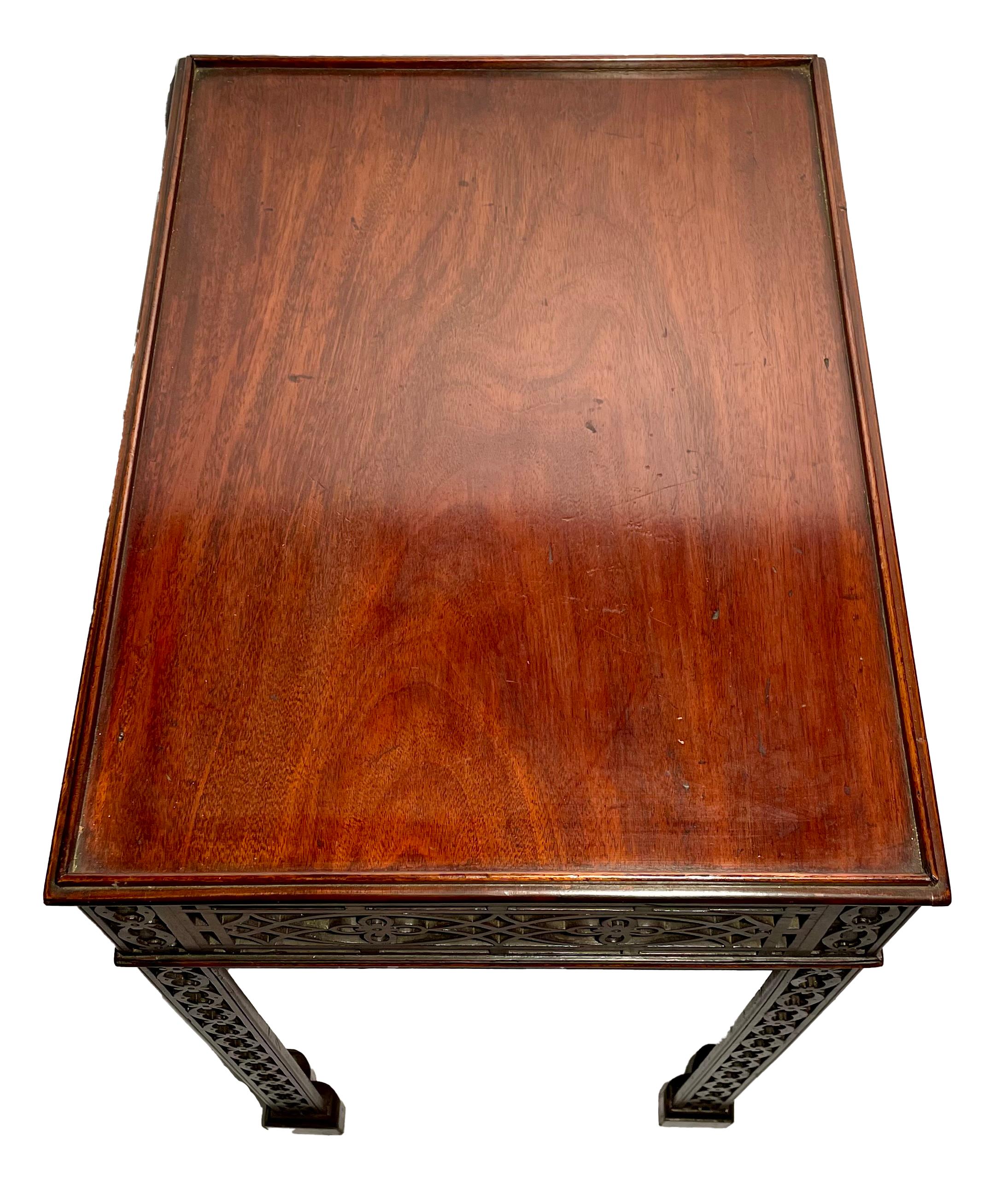 Antique English Mahogany Tea Table with Chippendale Fretwork, Circa 1880. For Sale 3