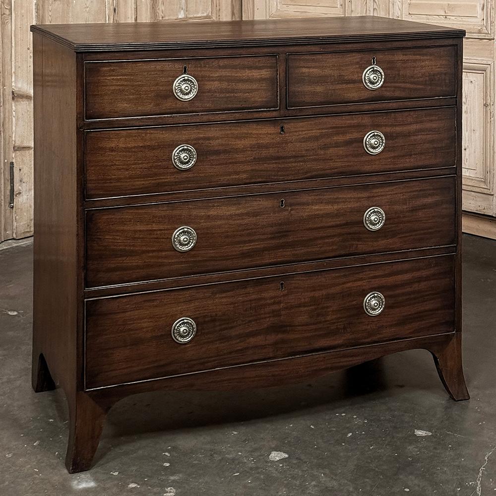 Antique English Mahogany Veneer Chest of Drawers represents a design whose efficiency was refined over the course of centuries!  Created long before the advent of 