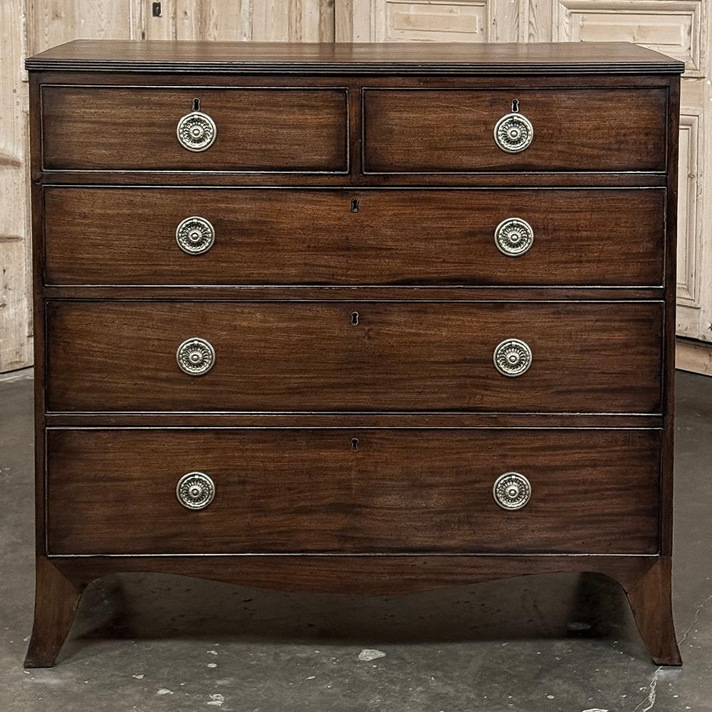Hand-Crafted Antique English Mahogany Veneer Chest of Drawers For Sale