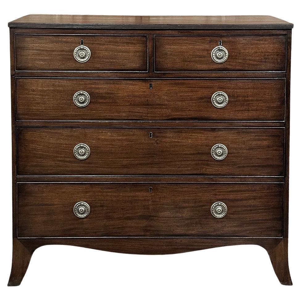 Antique English Mahogany Veneer Chest of Drawers For Sale