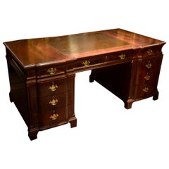 Antique English Mahogany Walnut Desk with Leather Top, circa 1900