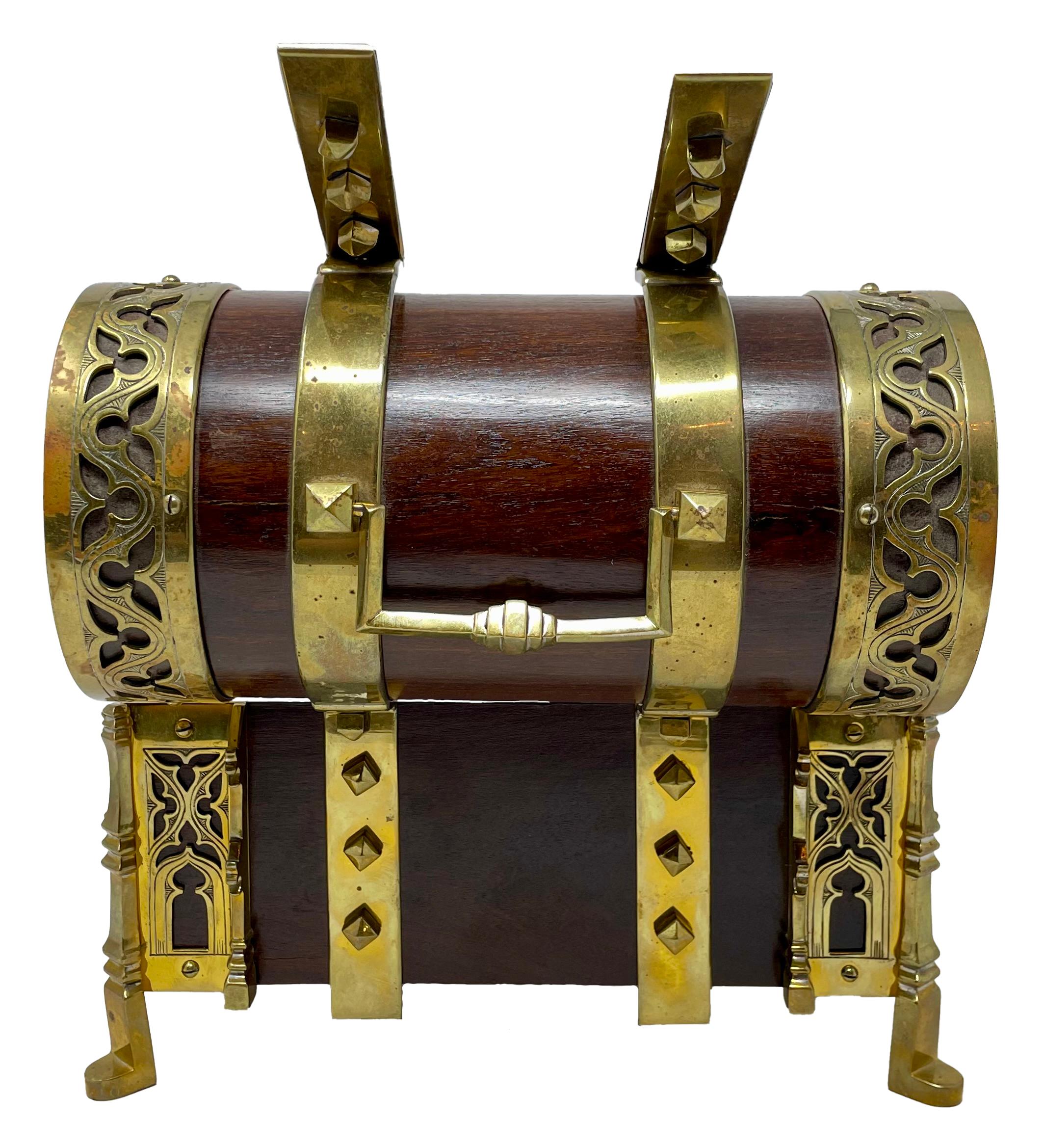 Antique English Mahogany with Brass Mounts Footed Jewel Box, Circa 1860. For Sale 5