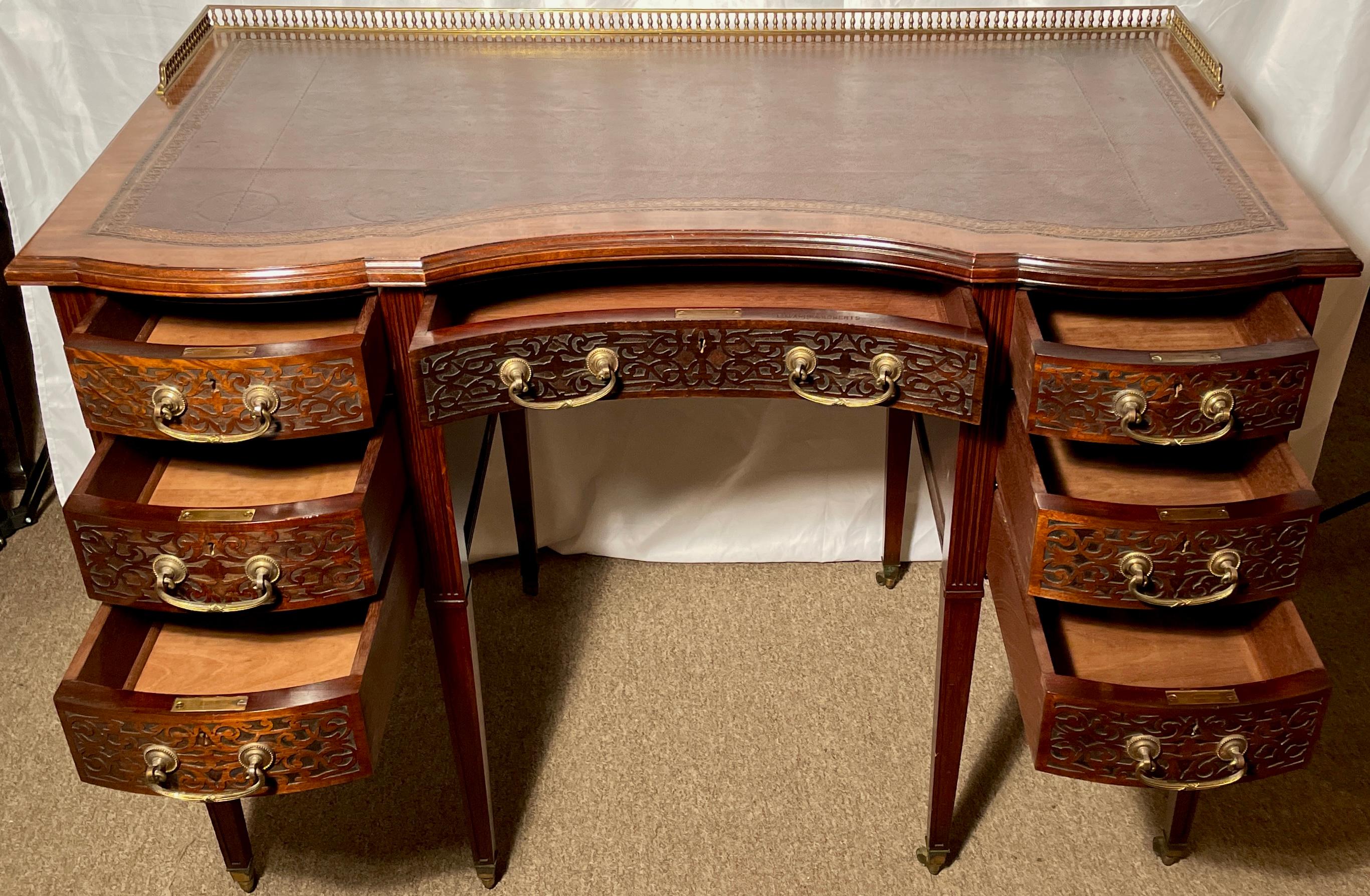 Antique English Mahogany Writing Desk with Chippendale Fretwork, circa 1880 In Good Condition For Sale In New Orleans, LA