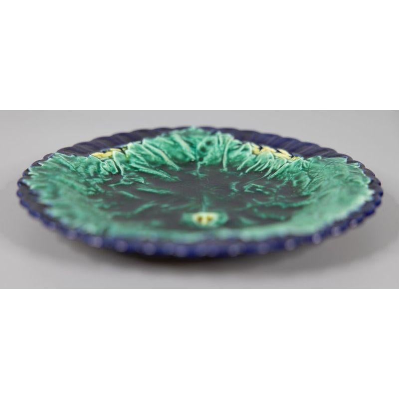 Victorian Antique English Majolica Cobalt Blue & Green Grape Leaf Plate