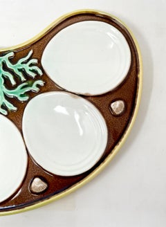 Antique English Majolica Crescent-Shaped "Spode Co." Oyster Plate, Circa 1890.