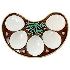 Antique English Majolica Crescent-Shaped "Spode Co." Oyster Plate, Circa 1890.