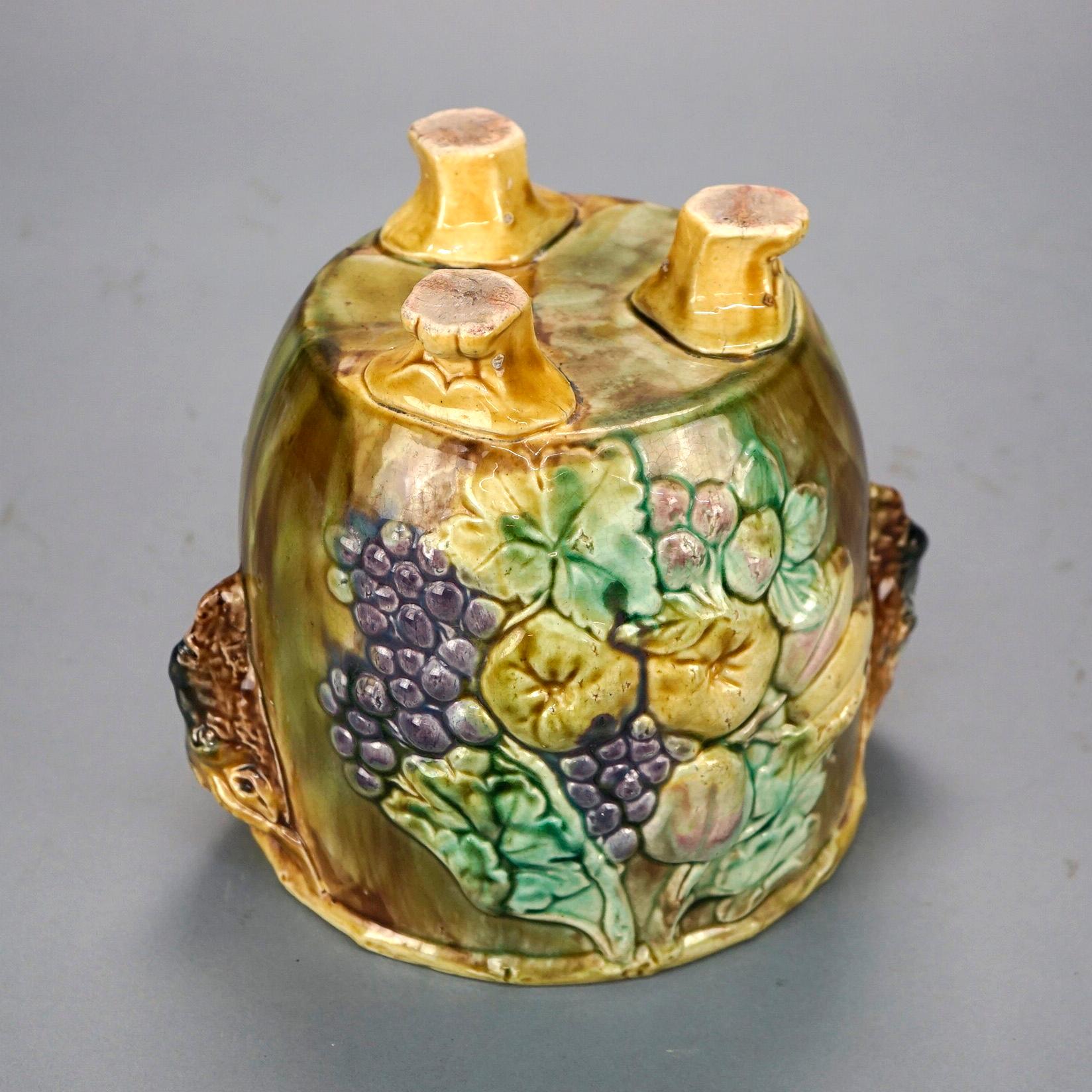  Antique English Majolica Figural Handled & Footed Jardiniere with Fruit 19th C For Sale 3