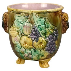  Antique English Majolica Figural Handled & Footed Jardiniere with Fruit 19th C