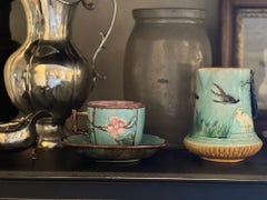 Antique English Majolica Mustache Cup and Saucer, C. 1890
