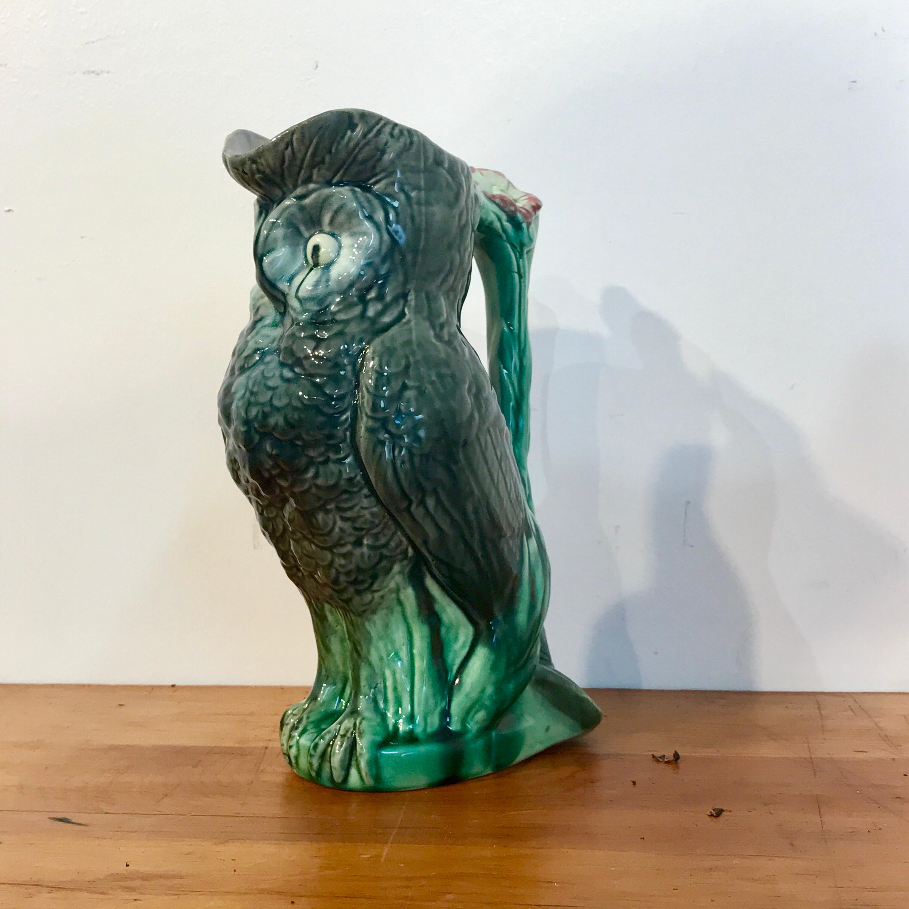 majolica owl pitcher