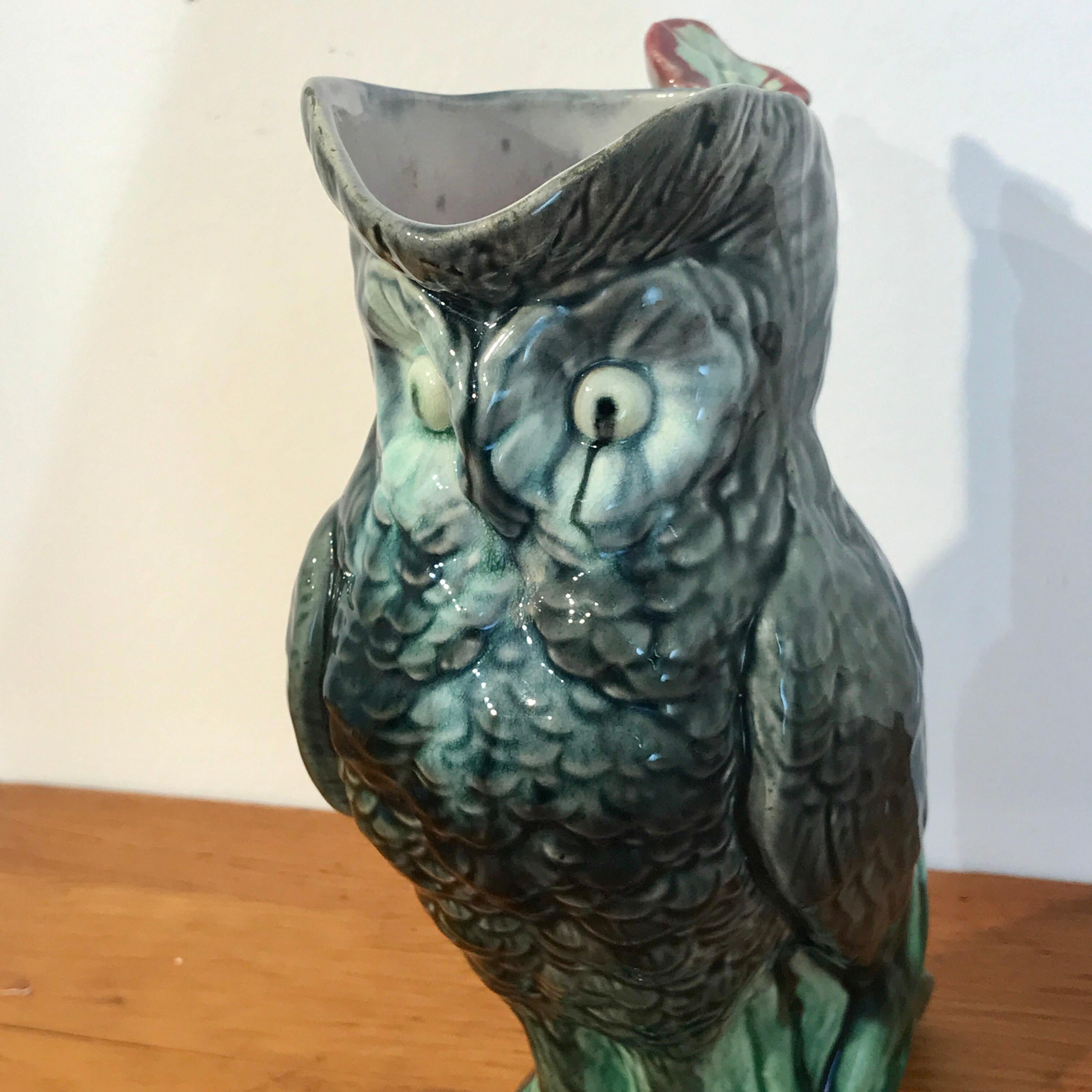 Antique English Majolica Owl Motif Pitcher 2