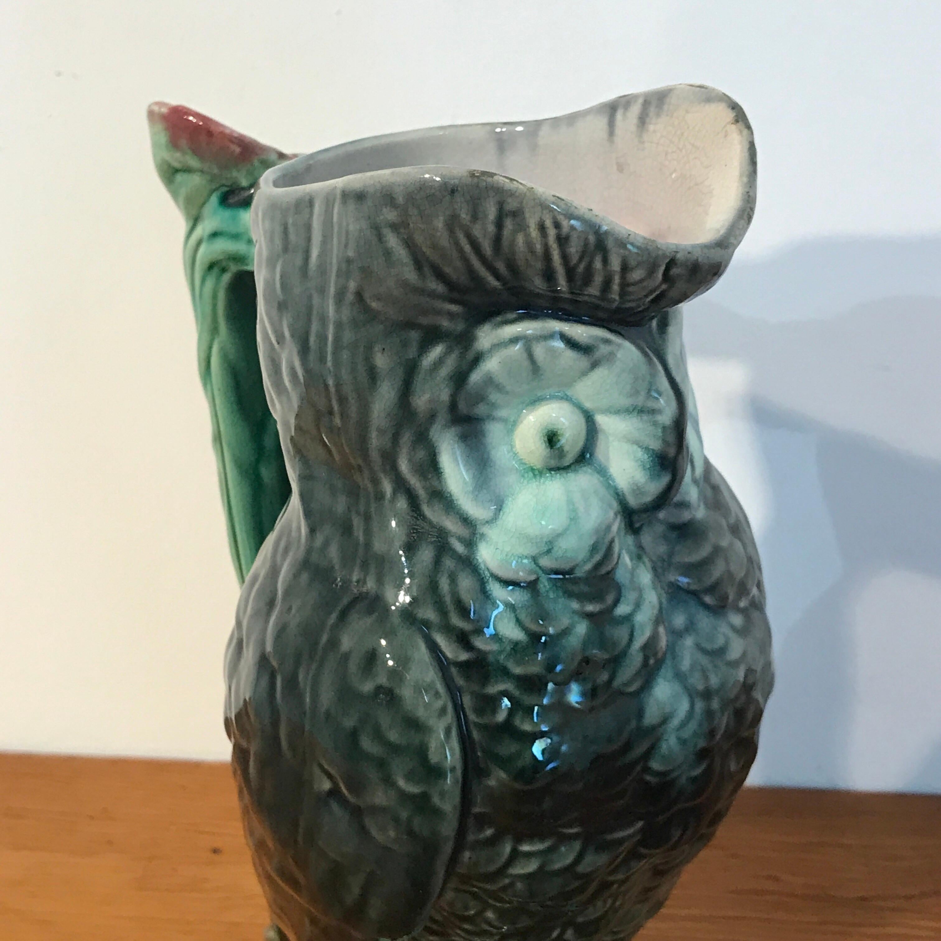 Antique English Majolica Owl Motif Pitcher 3