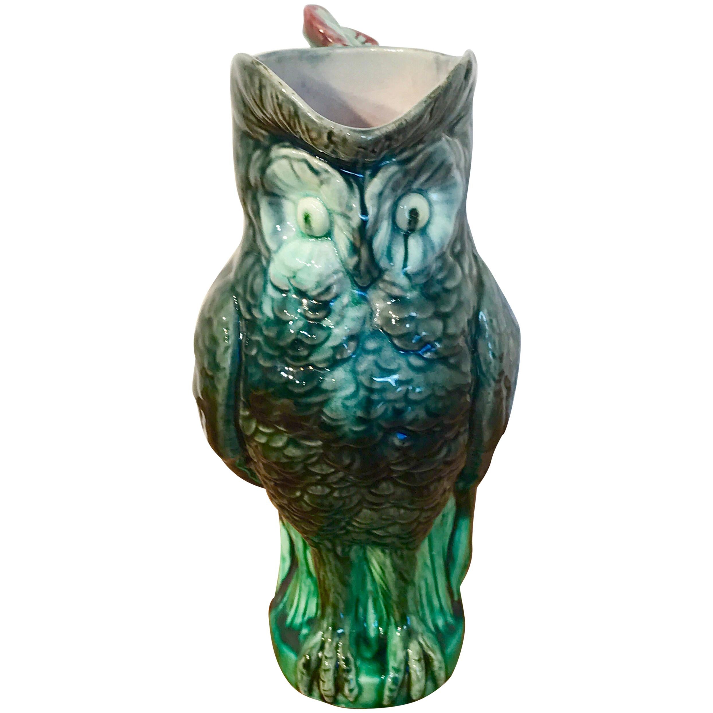 Antique English Majolica Owl Motif Pitcher