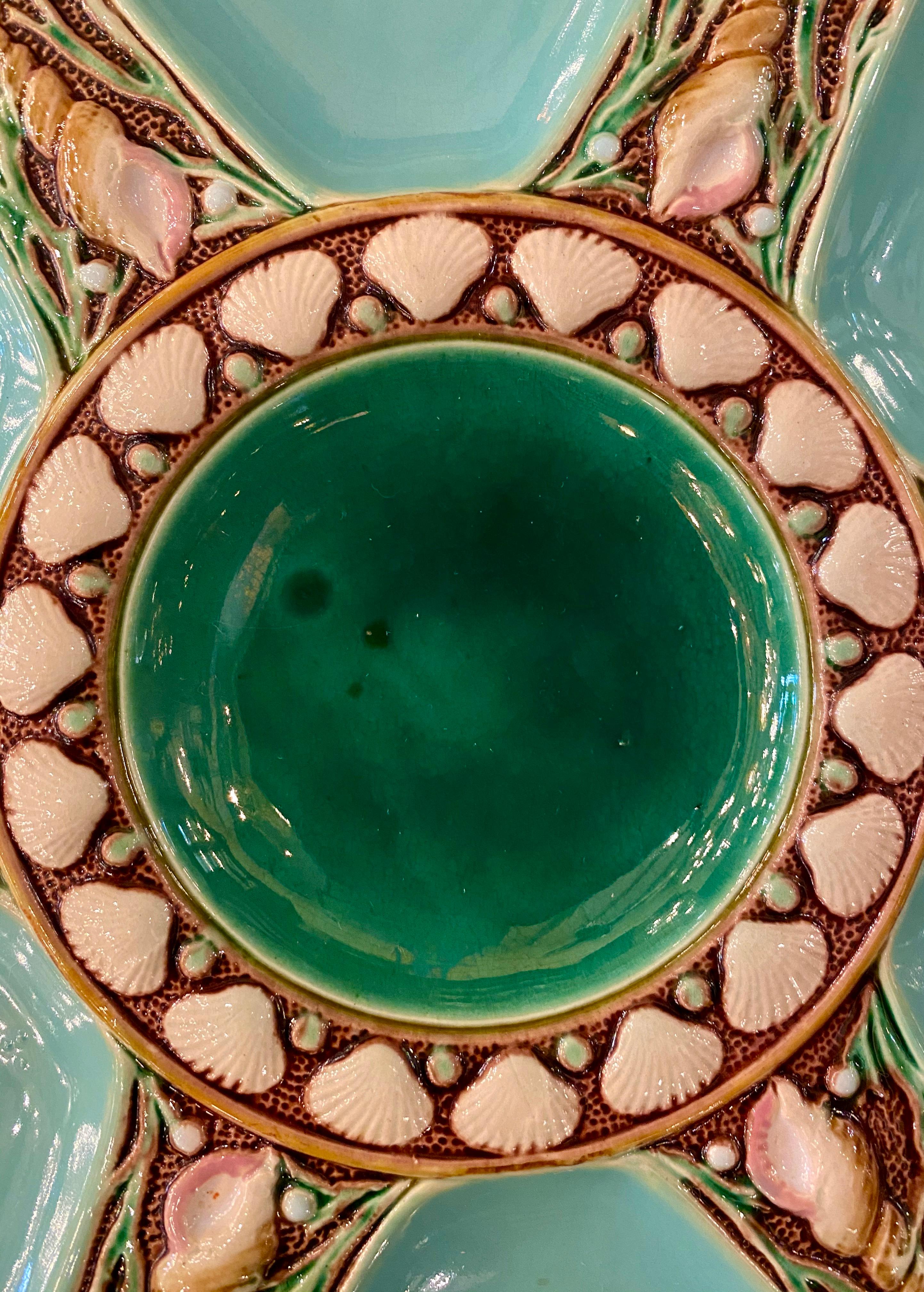 Antique English Majolica oyster plate signed, 