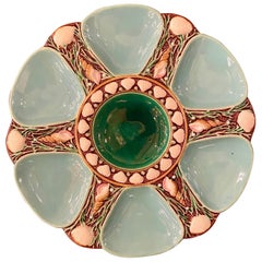 Antique English Majolica Oyster Plate Signed, "Minton Co.", circa 1865