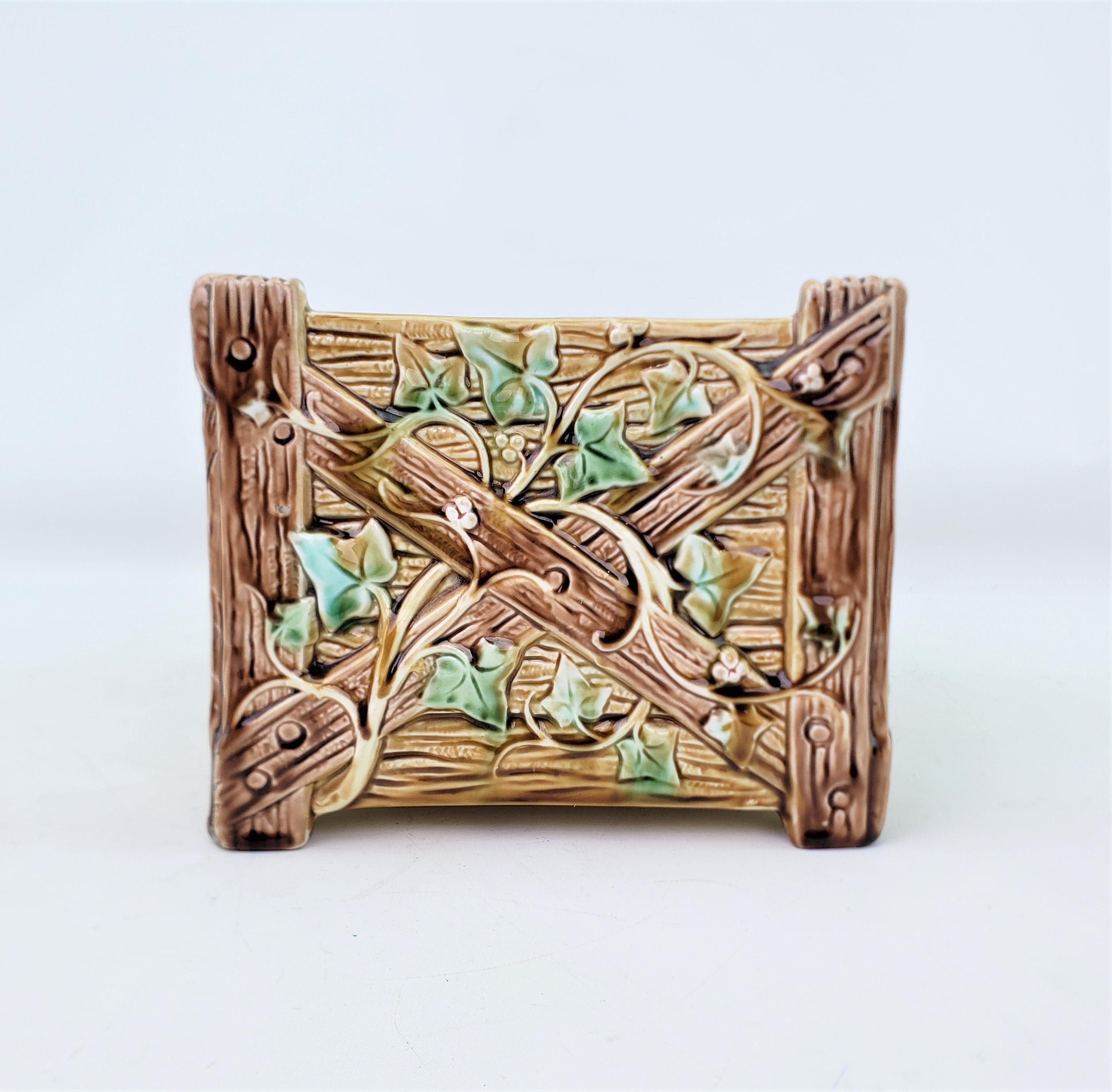 19th Century Antique English Majolica Planter or Jardiniere with a Fence & Vine Motif For Sale