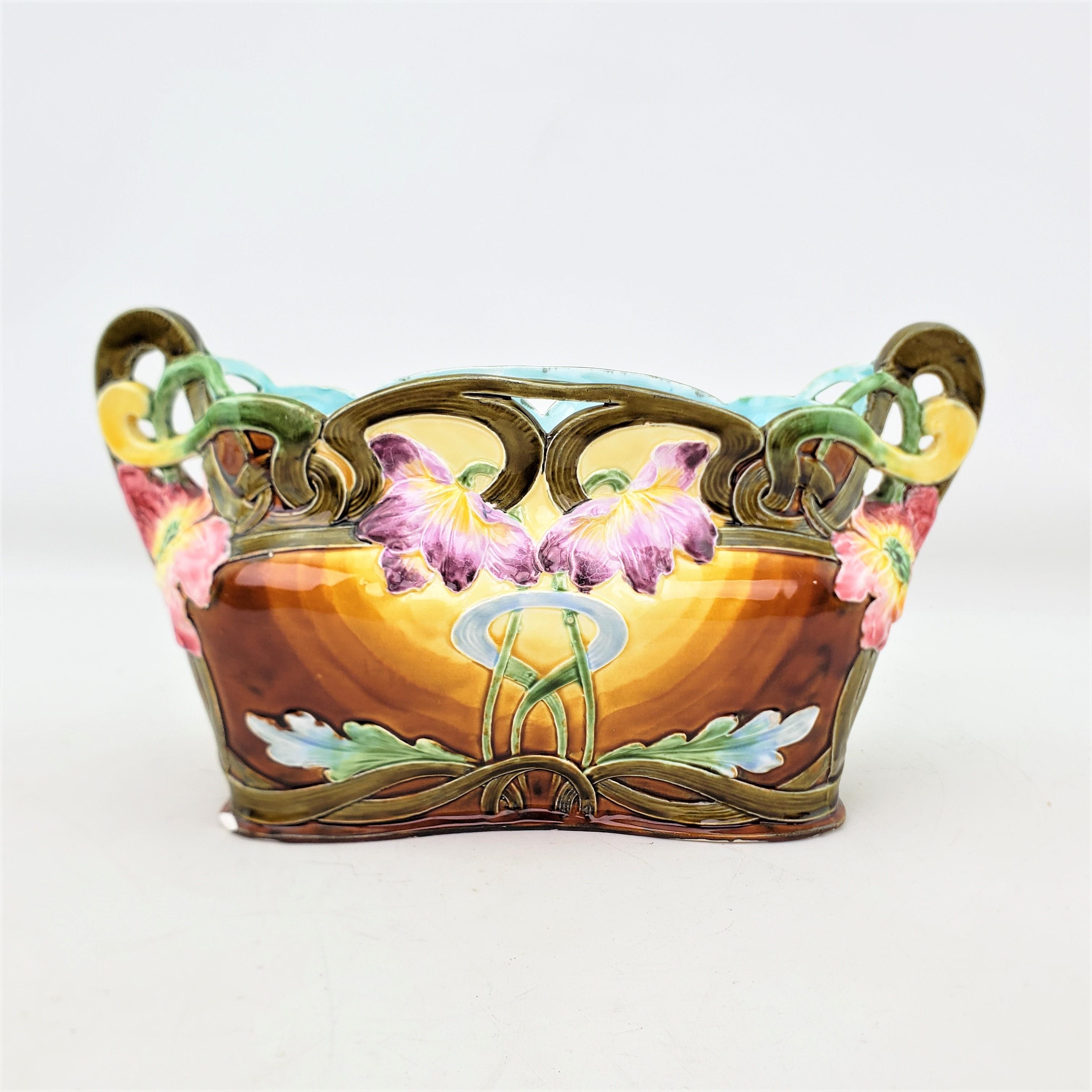 Antique English Majolica Planter or Jardiniere with Floral Decoration For Sale 3