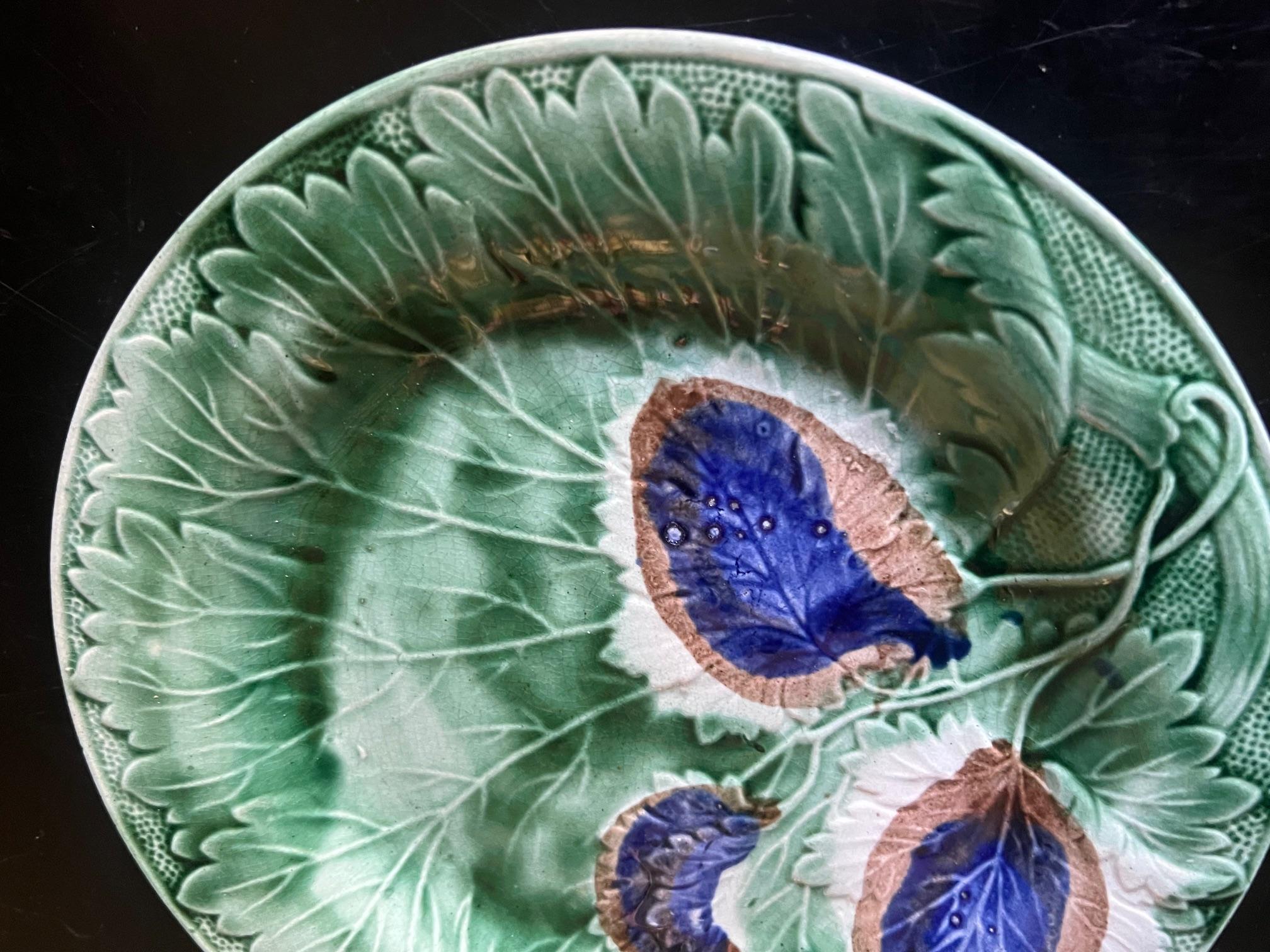 Hand-Painted Antique English Majolica Plate, c. 1920's For Sale