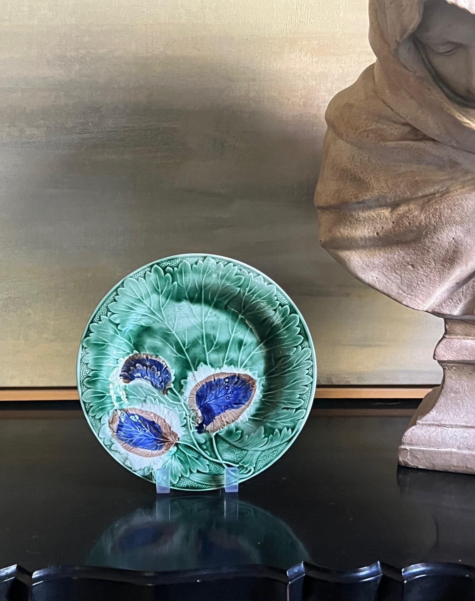 Ceramic Antique English Majolica Plate, c. 1920's For Sale