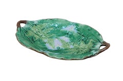 Antique English Majolica Porcelain Handled Fern Leaf Plate Platter 12"
