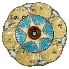 Antique English Majolica Porcelain Oyster Plate Signed "S. Fielding, " Circa 1900