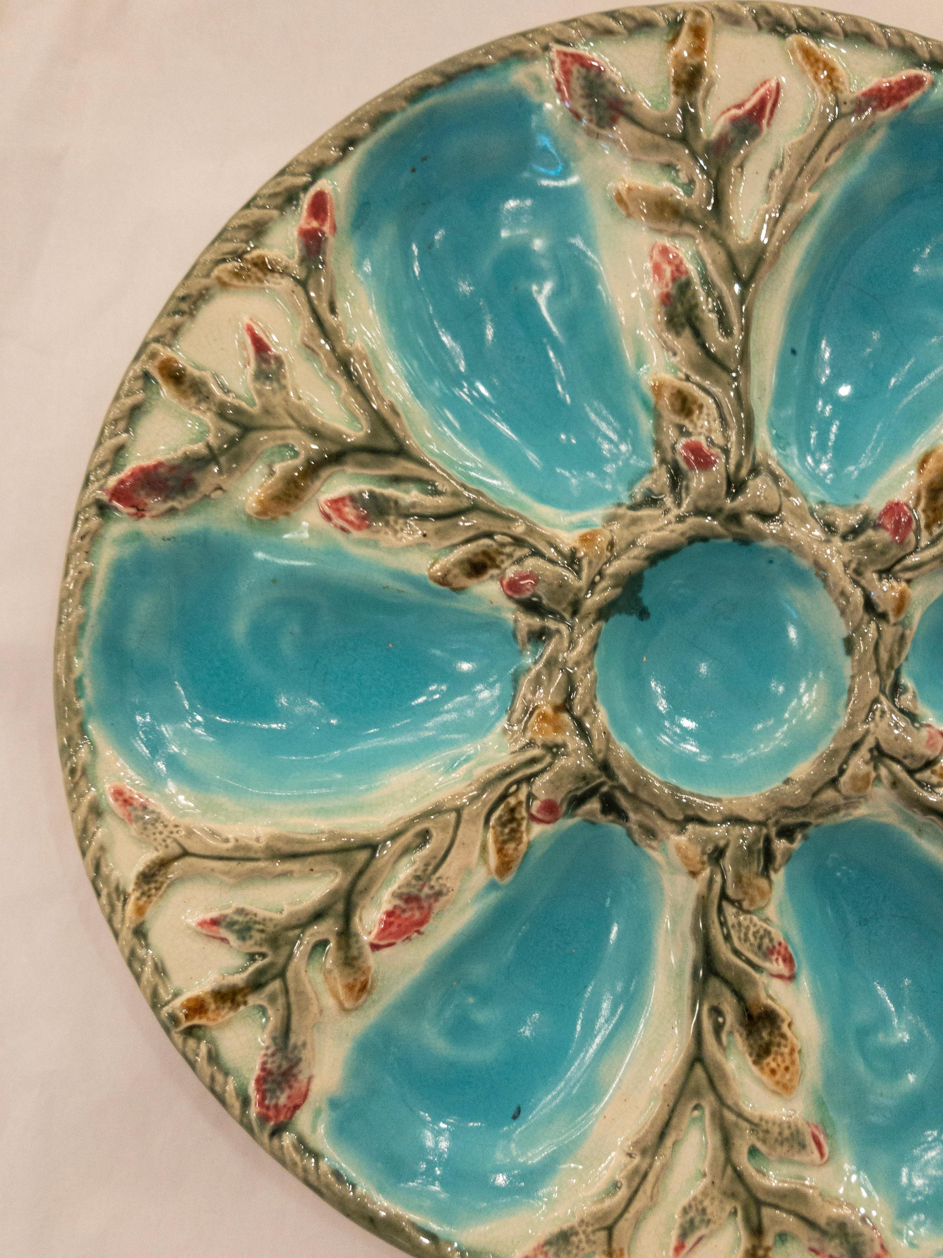 Late 19th century antique English Majolica porcelain oyster plate signed 