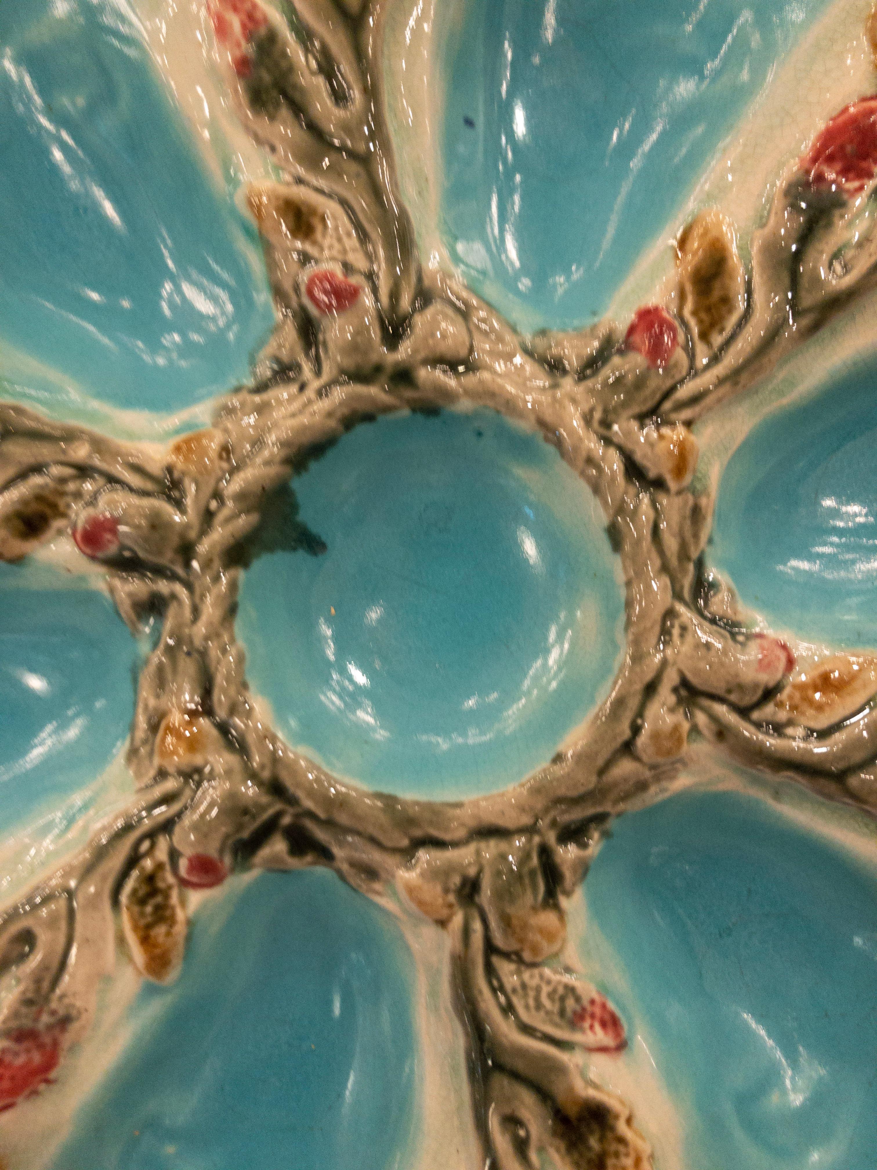 Hand-Painted Antique English Majolica Porcelain Oyster Plate Signed 