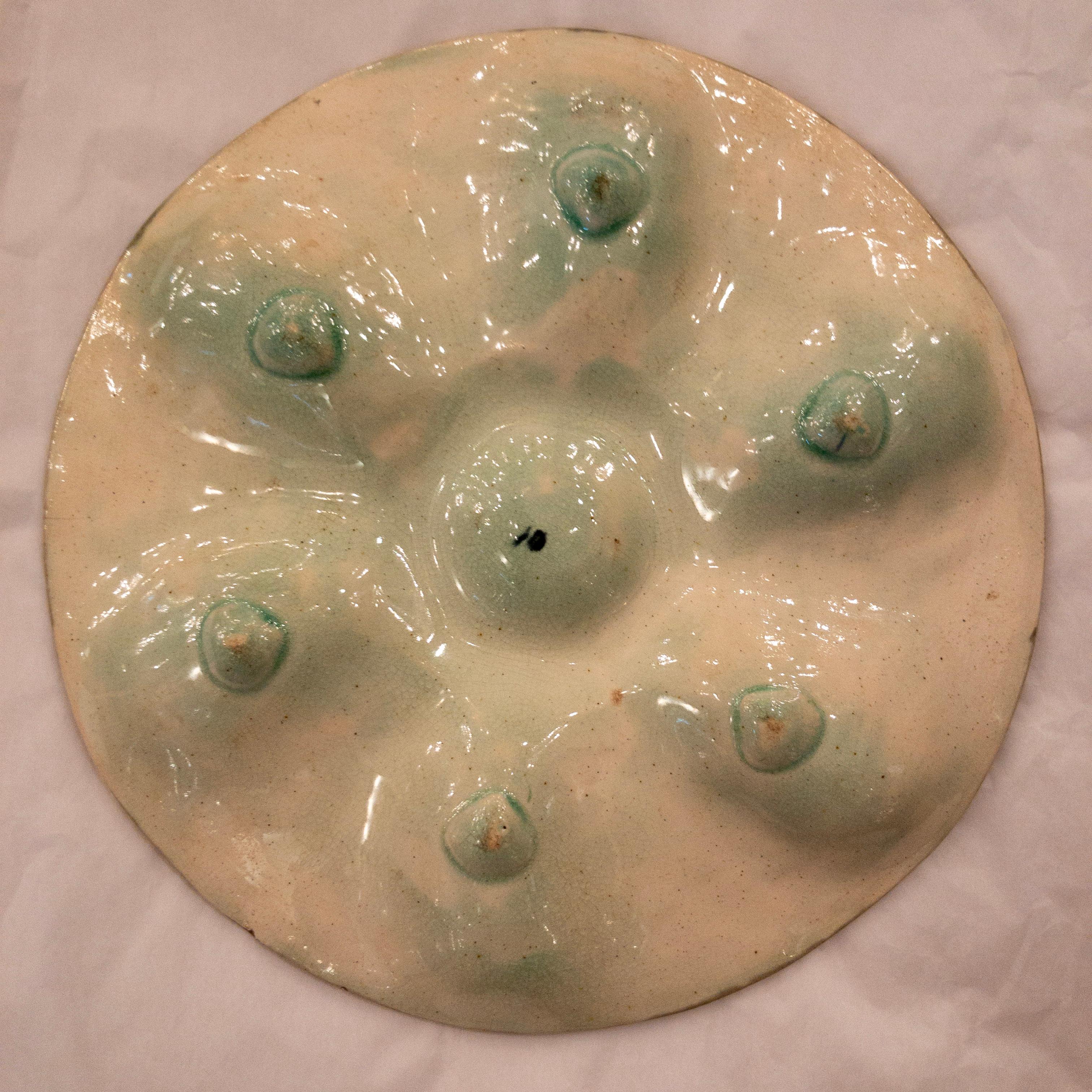 Late 19th Century Antique English Majolica Porcelain Oyster Plate Signed 