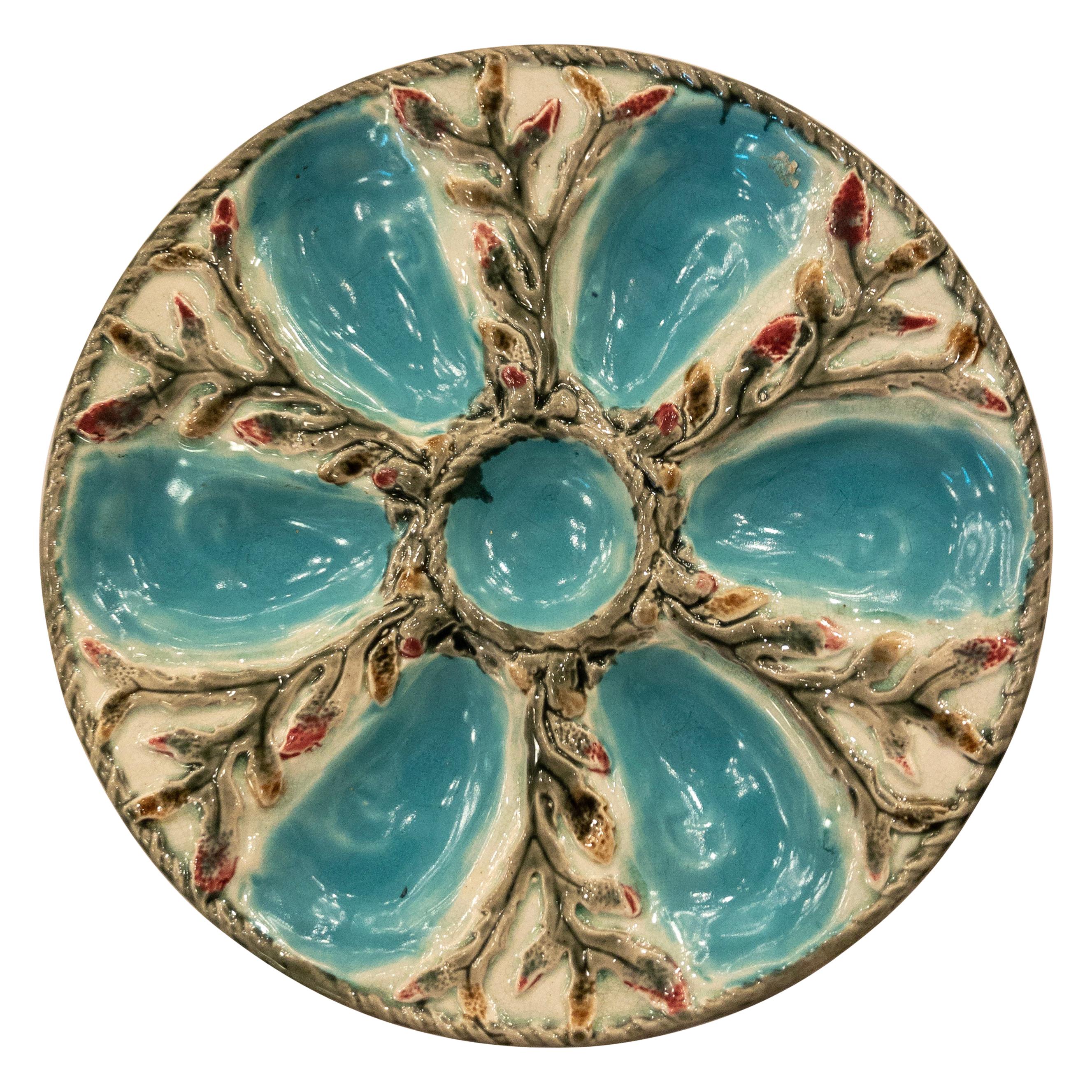 Antique English Majolica Porcelain Oyster Plate Signed "S. Fielding & Co."